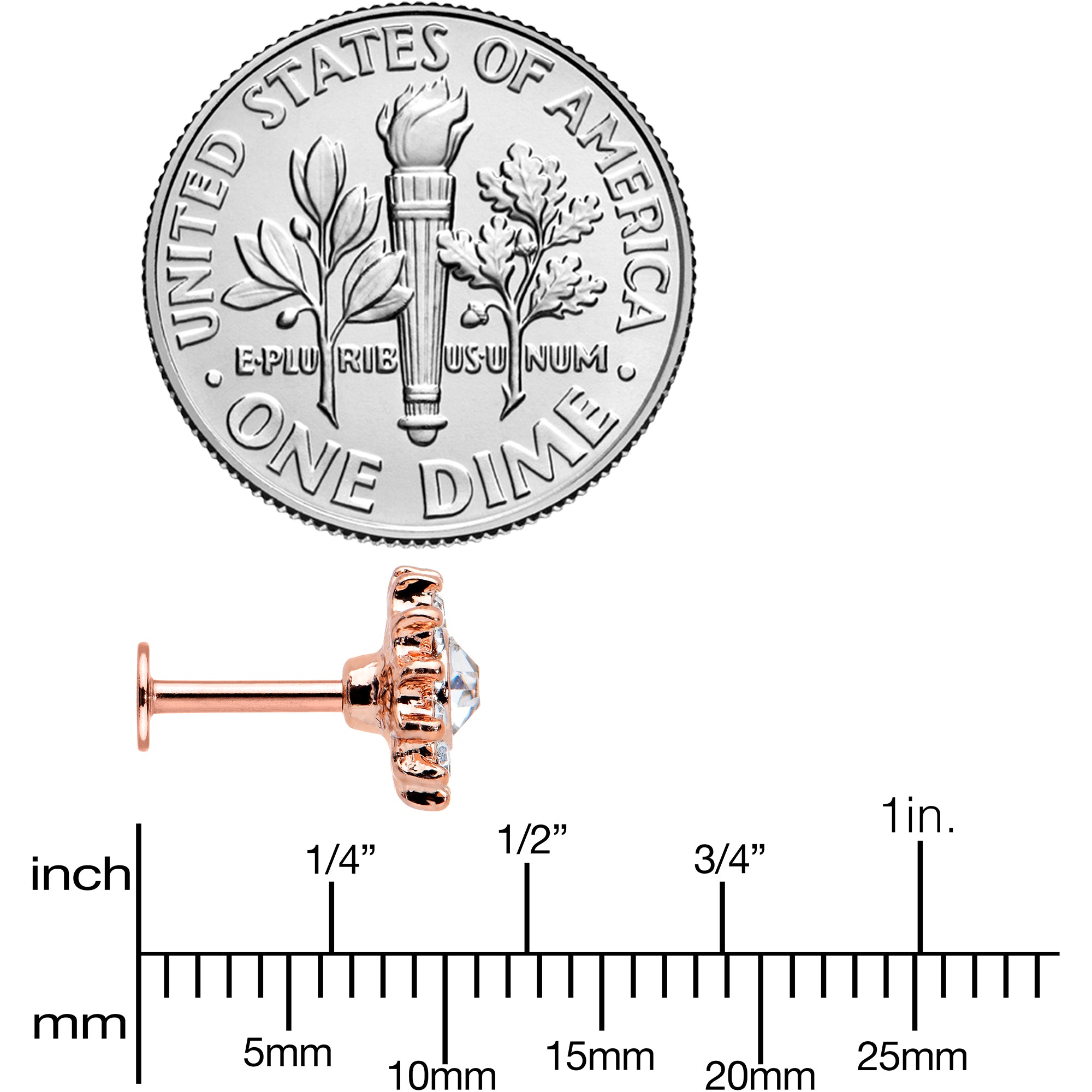 16G 1/4 Clear Gem Rose Gold Tone Stylish Sun Labret Monroe Tragus