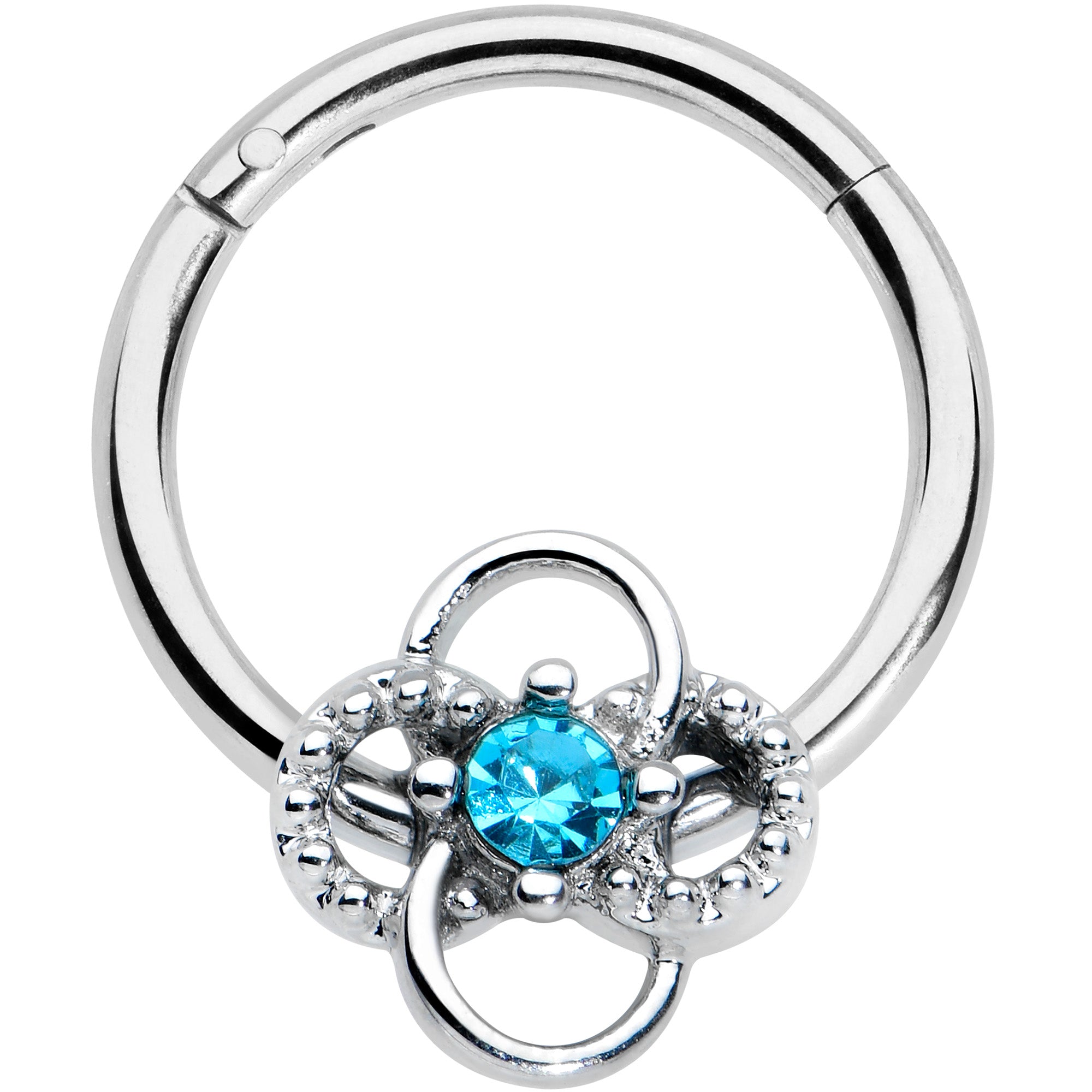 16G 3/8 Blue Gem Celtic Knot Hinged Segment Ring