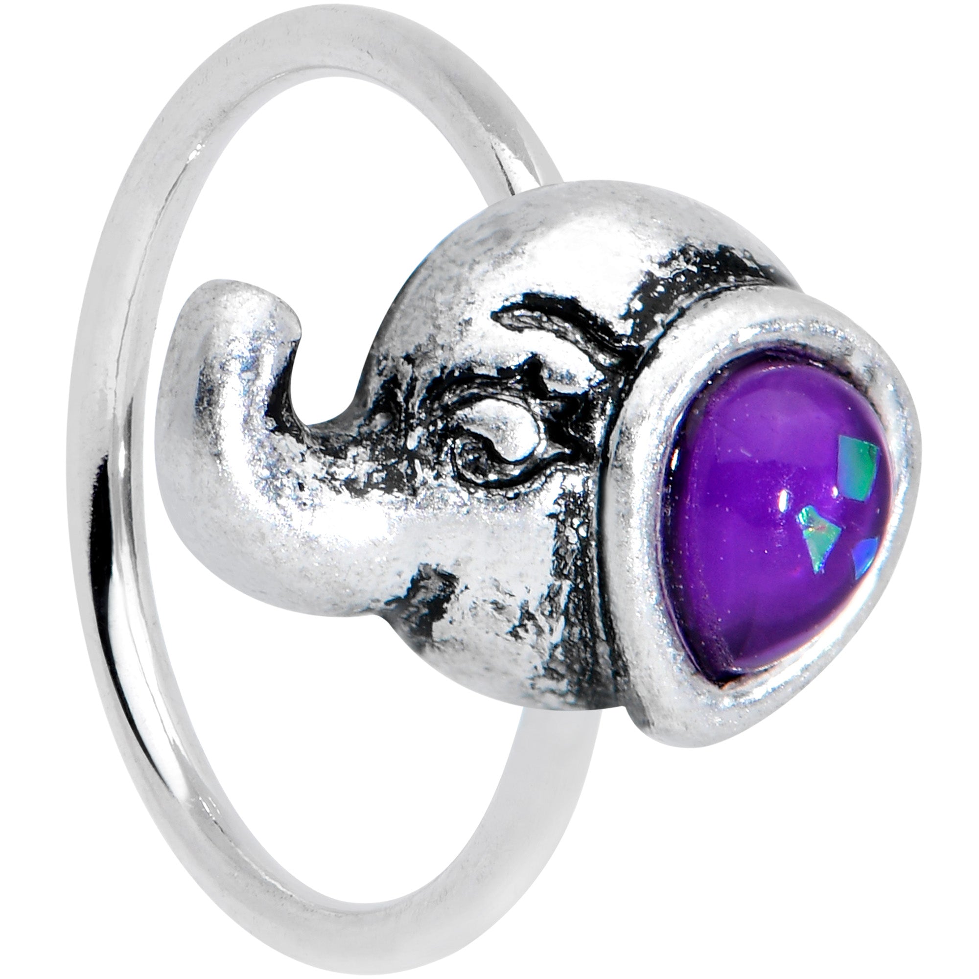 20G 5/16 Blue Faux Opal Elegant Elephant Nose Hoop