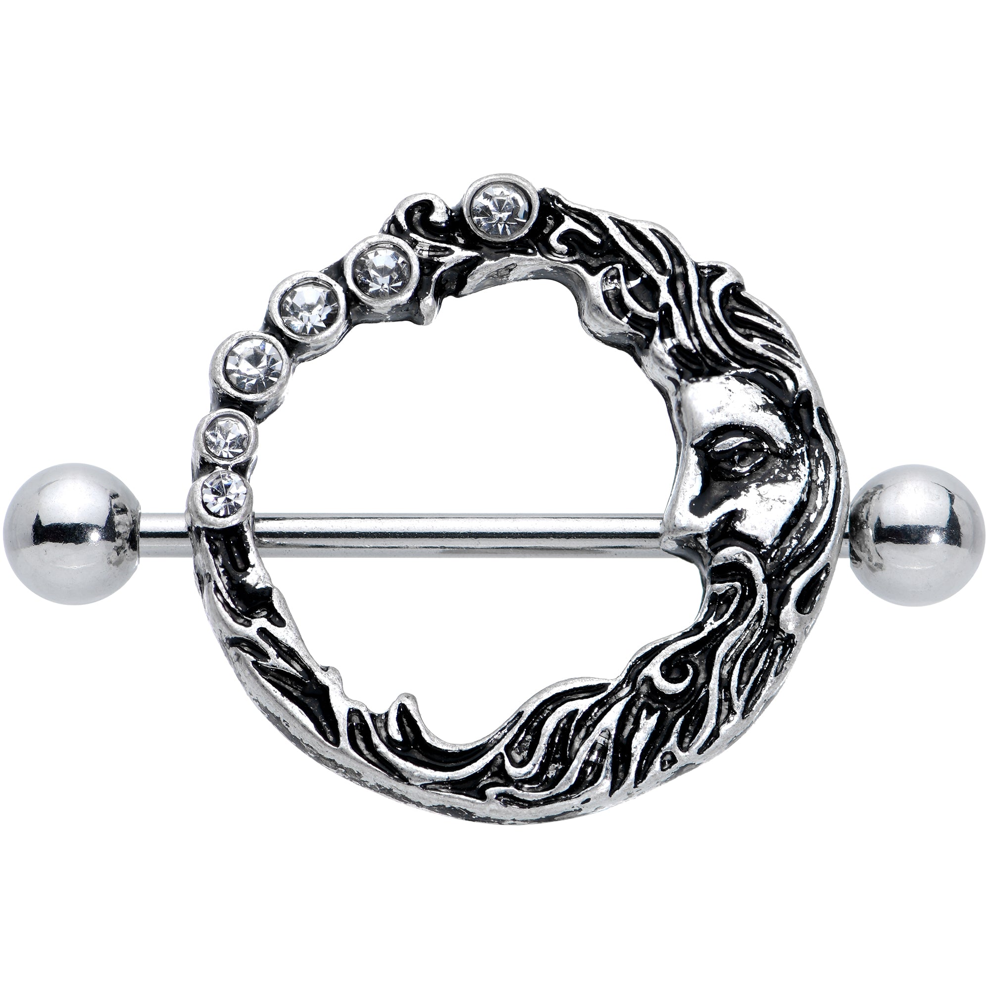 14G 3/4 Clear Gem Face Crescent Moon Nipple Shield Set