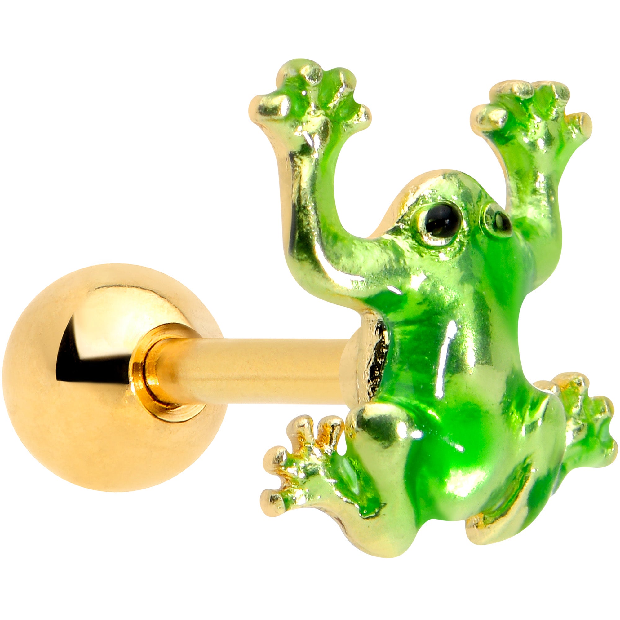 16G 1/4 Gold Tone Green Tree Frog Cartilage Tragus Earring