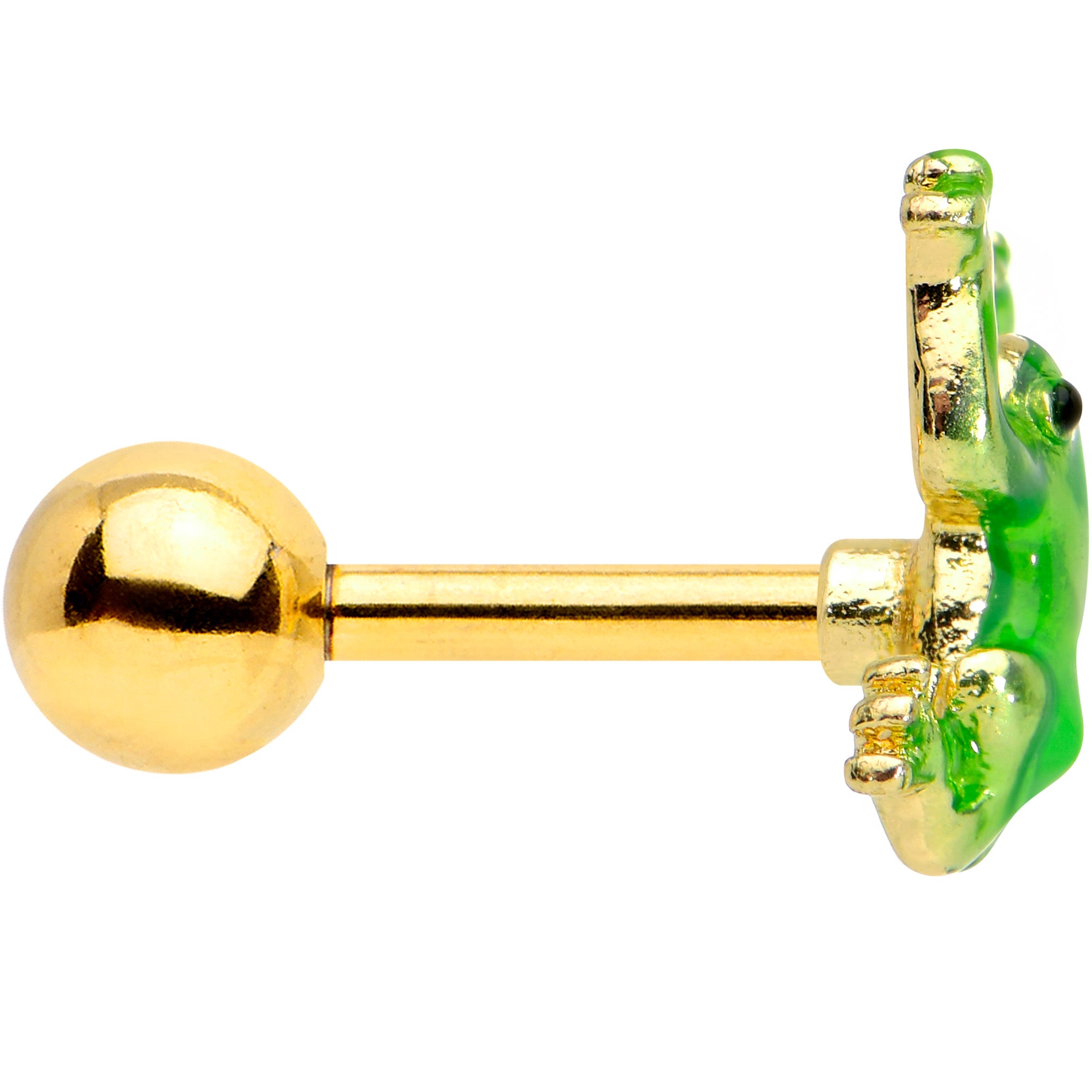 16G 1/4 Gold Tone Green Tree Frog Cartilage Tragus Earring