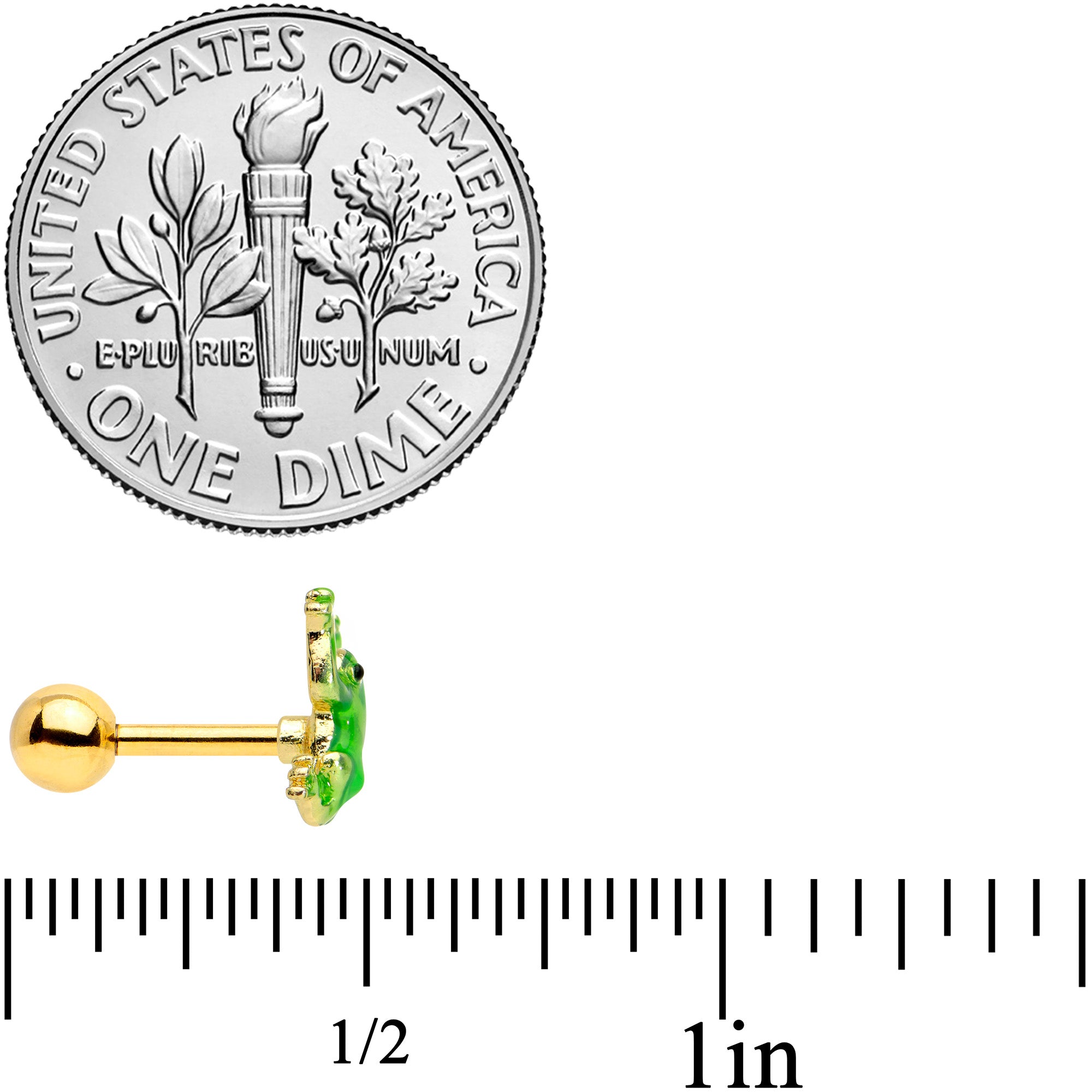 16G 1/4 Gold Tone Green Tree Frog Cartilage Tragus Earring