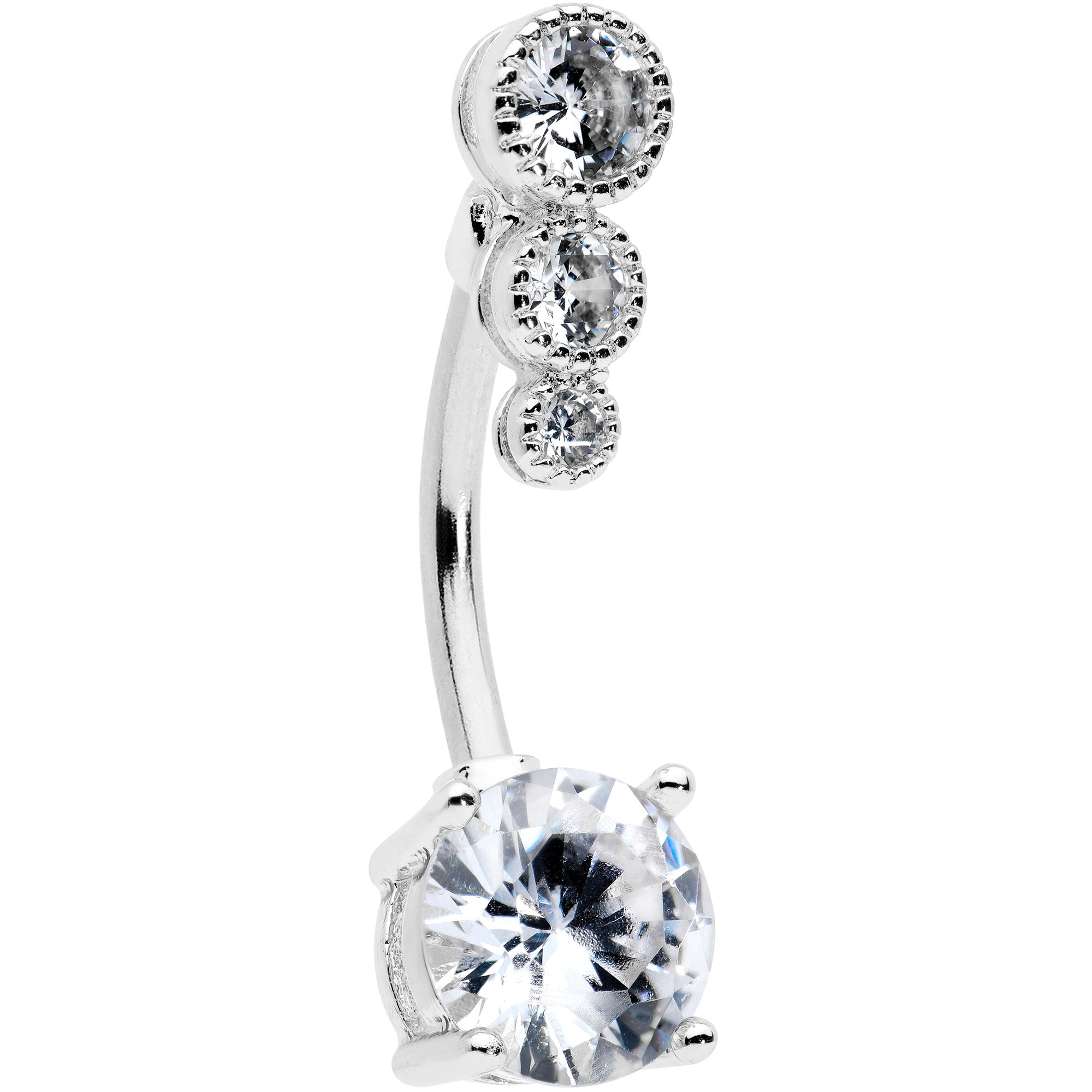 Clear CZ Gem Triple Drop Round Belly Ring