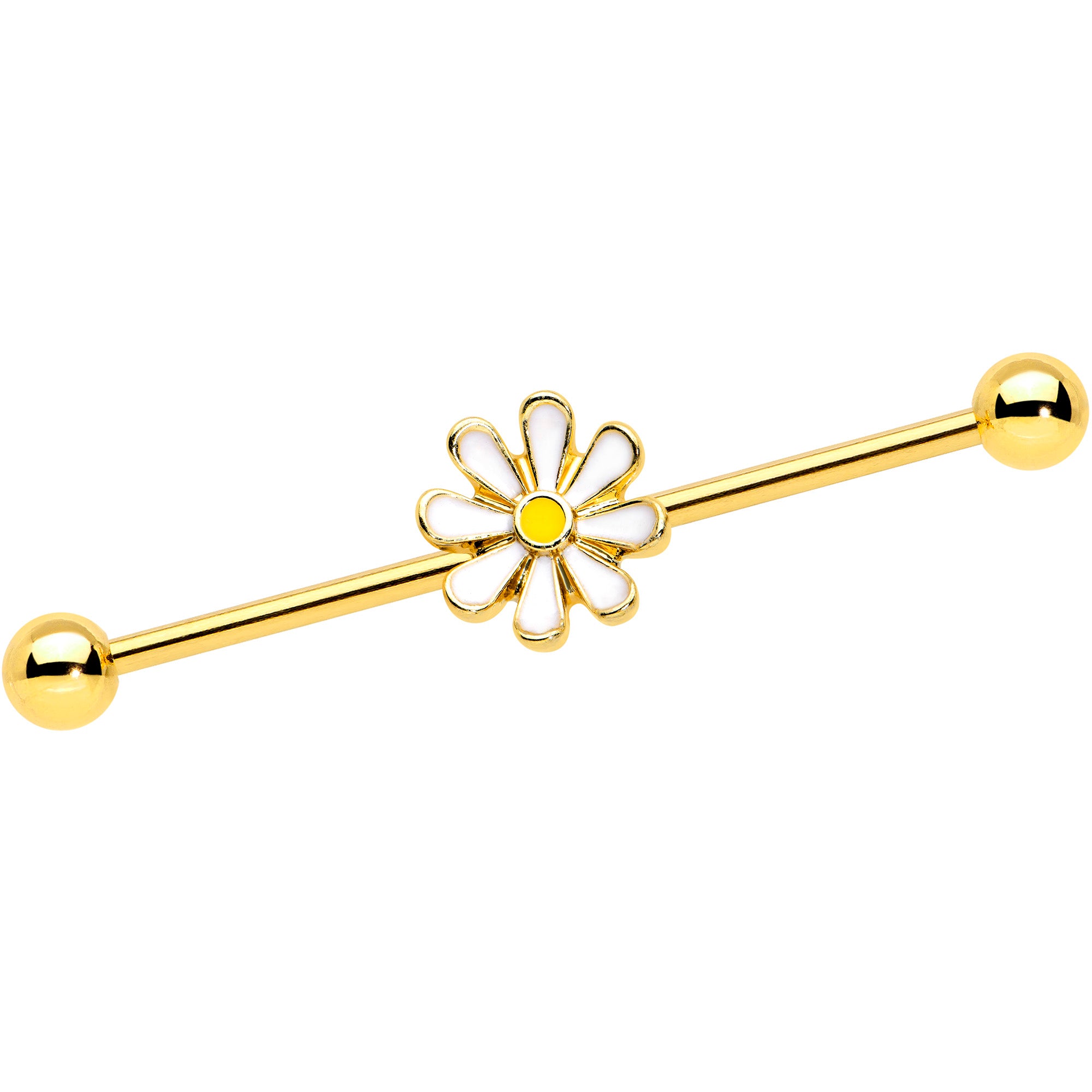 14G Gold Tone Whimsical Daisy Flower Industrial Barbell 38mm