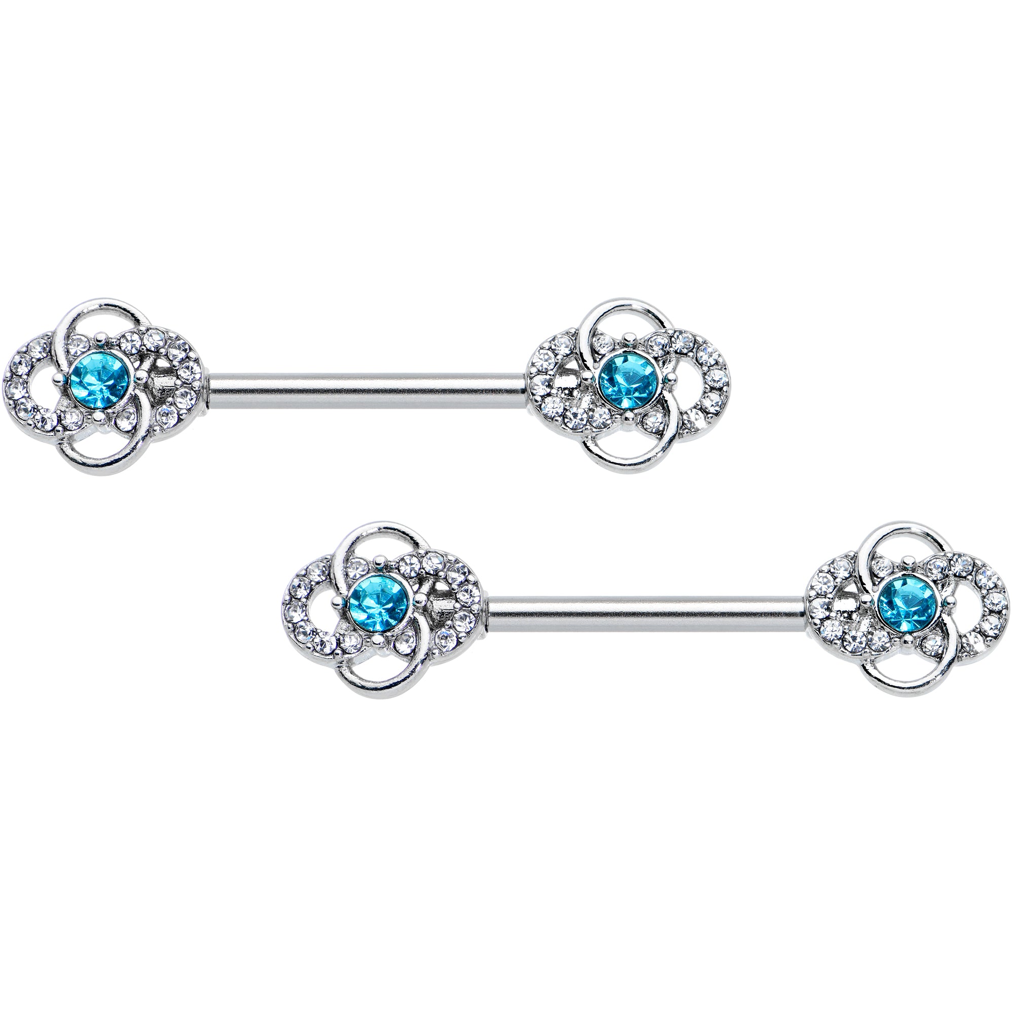 14G 9/16 Clear Blue Gem Celtic Knots Barbell Nipple Ring Set