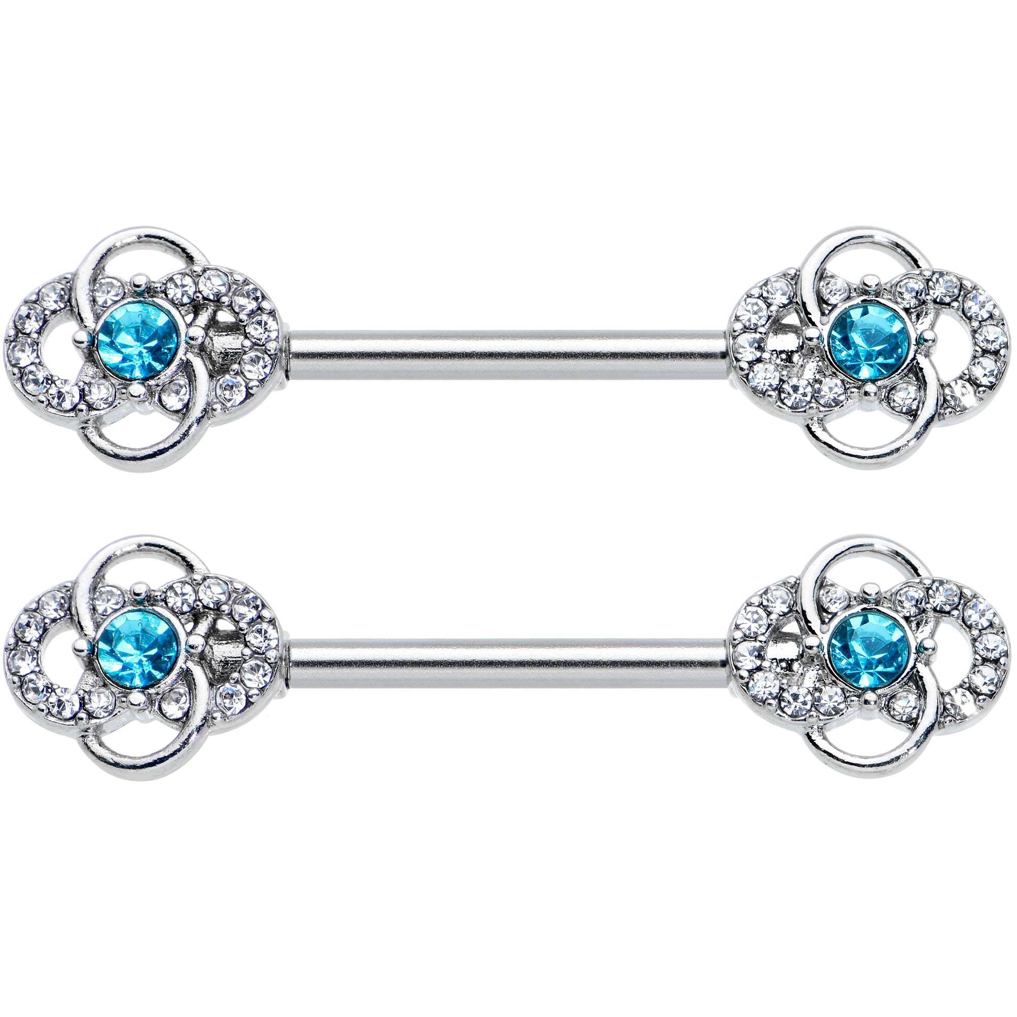 14G 9/16 Clear Blue Gem Celtic Knots Barbell Nipple Ring Set