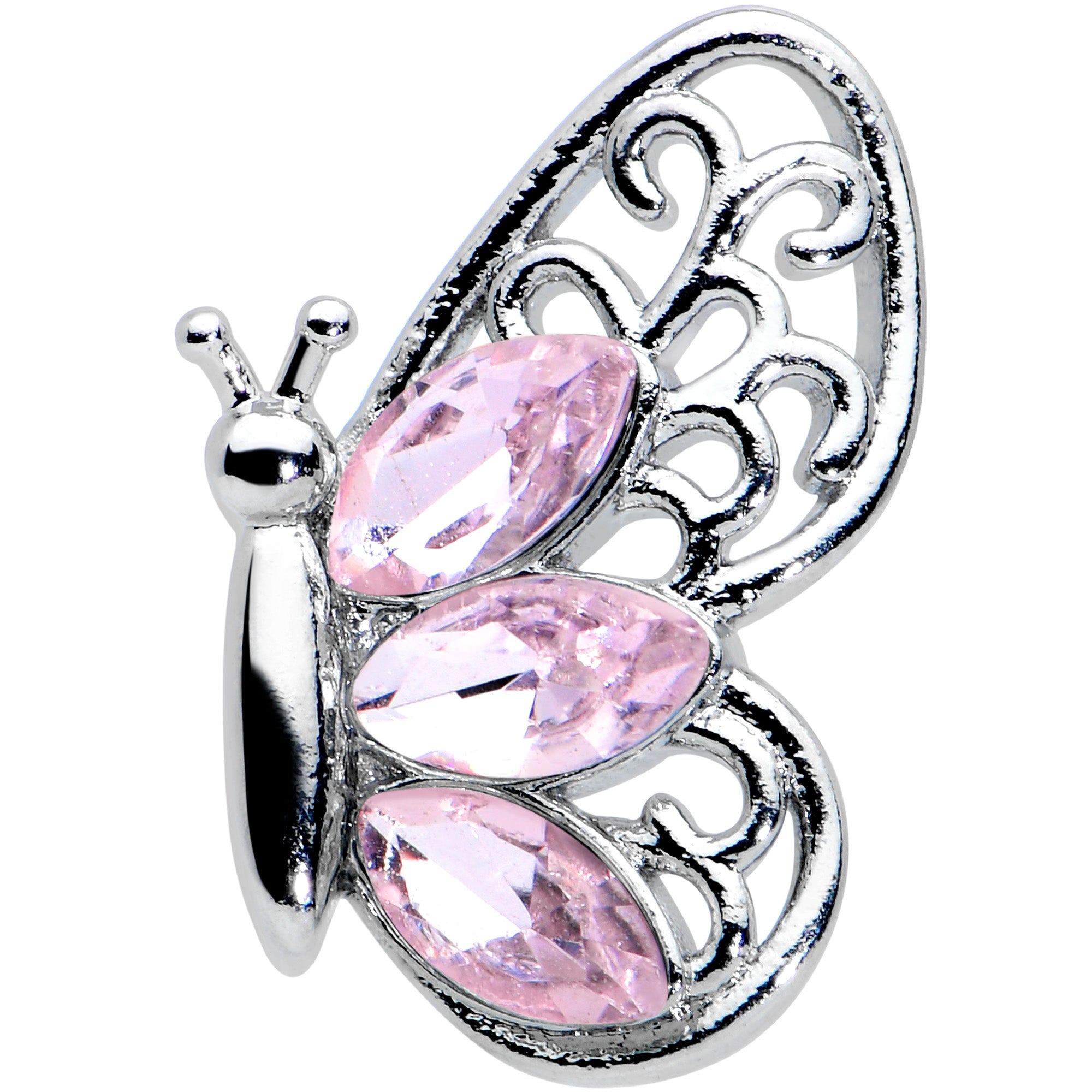 16G 1/4 Pink Gem Lacy Butterfly Cartilage Tragus Earring