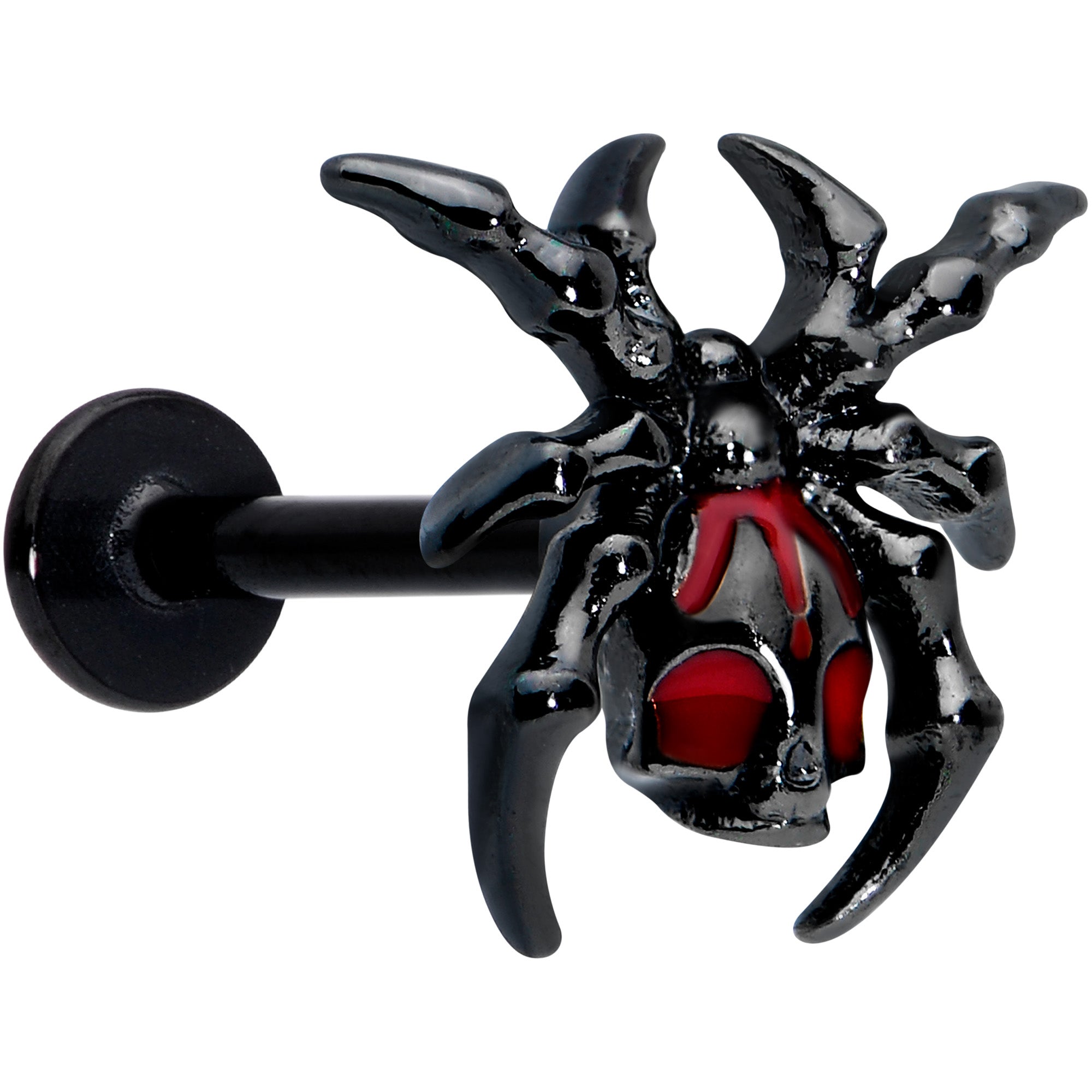 16G 5/16 Red Gem Black Spider Skull Halloween Labret Monroe Tragus