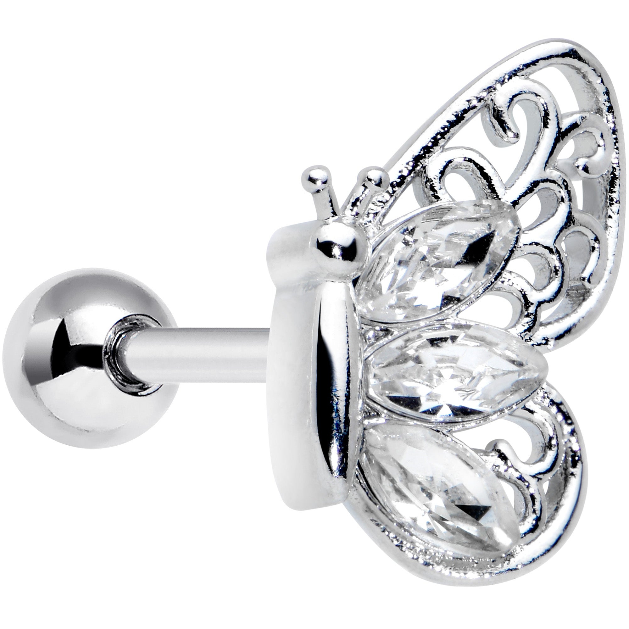 16G 1/4 Clear Gem Lacy Butterfly Cartilage Tragus Earring