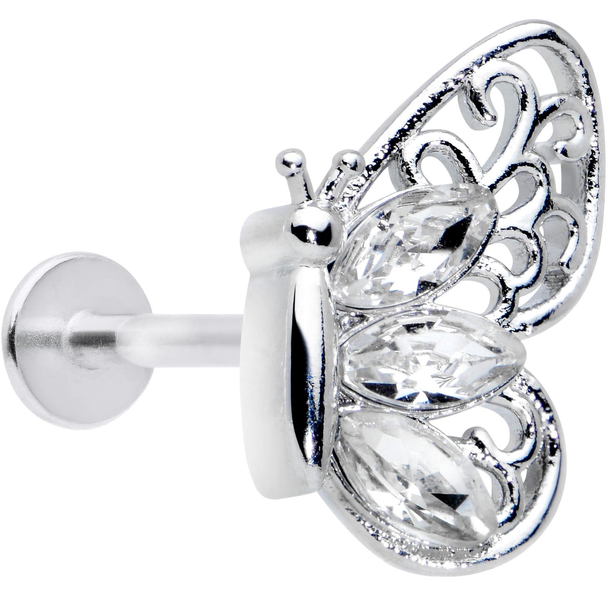 16G 5/16 Clear Gem Lacy Butterfly Labret Monroe Tragus