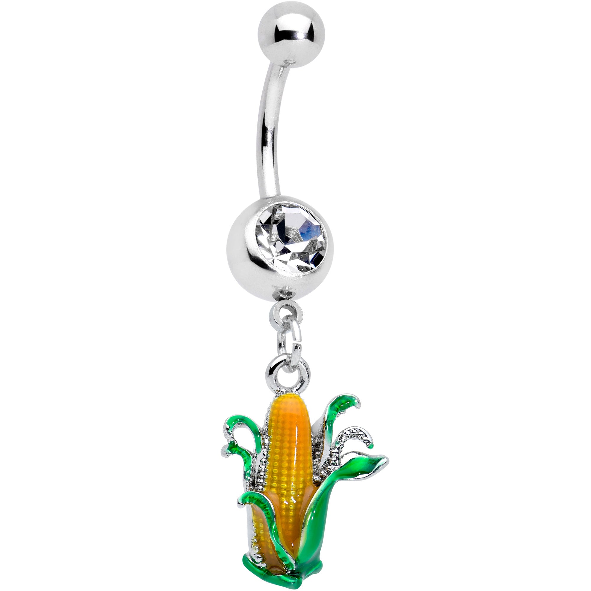 Clear Gem Corn on the Cob Summer Dangle Belly Ring