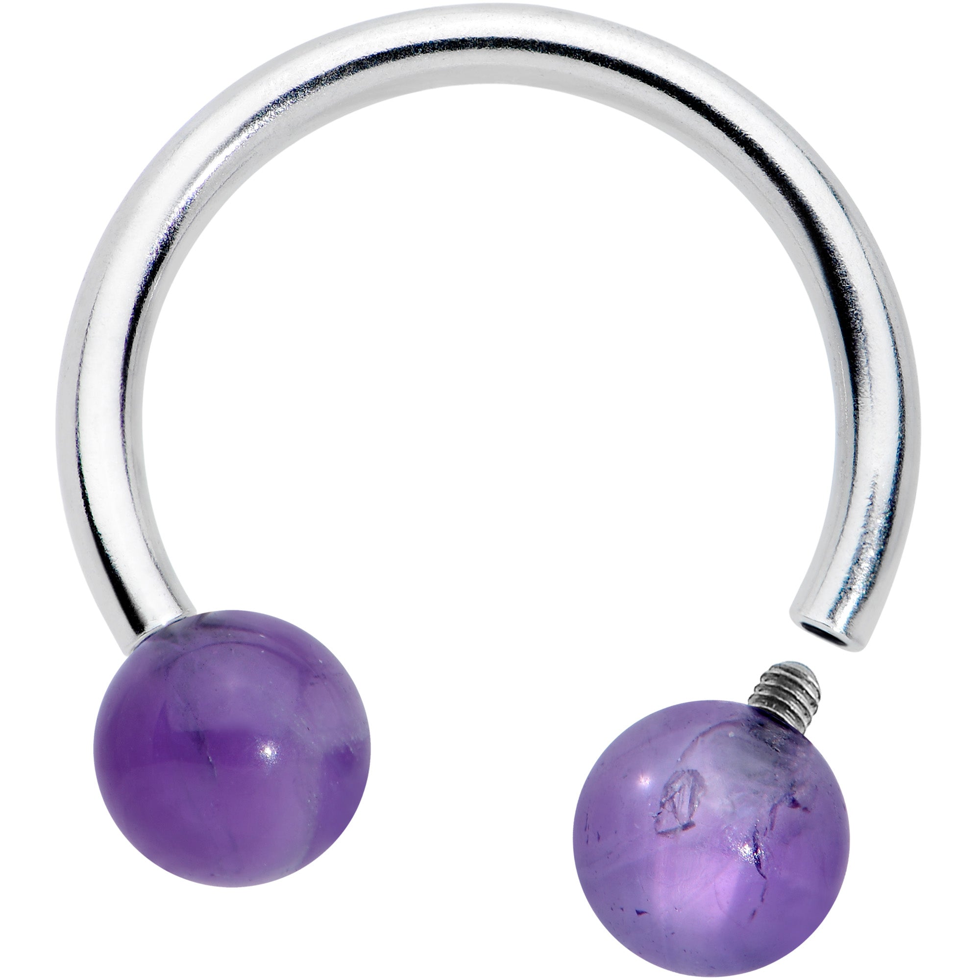 16G 3/8 Purple Stone Ball End Internally Threaded Horseshoe
