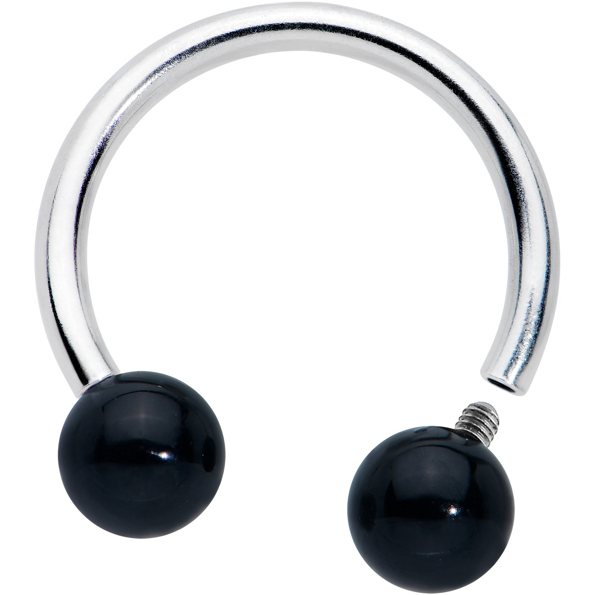 16G 3/8 Black Stone Ball End Internally Threaded Horseshoe