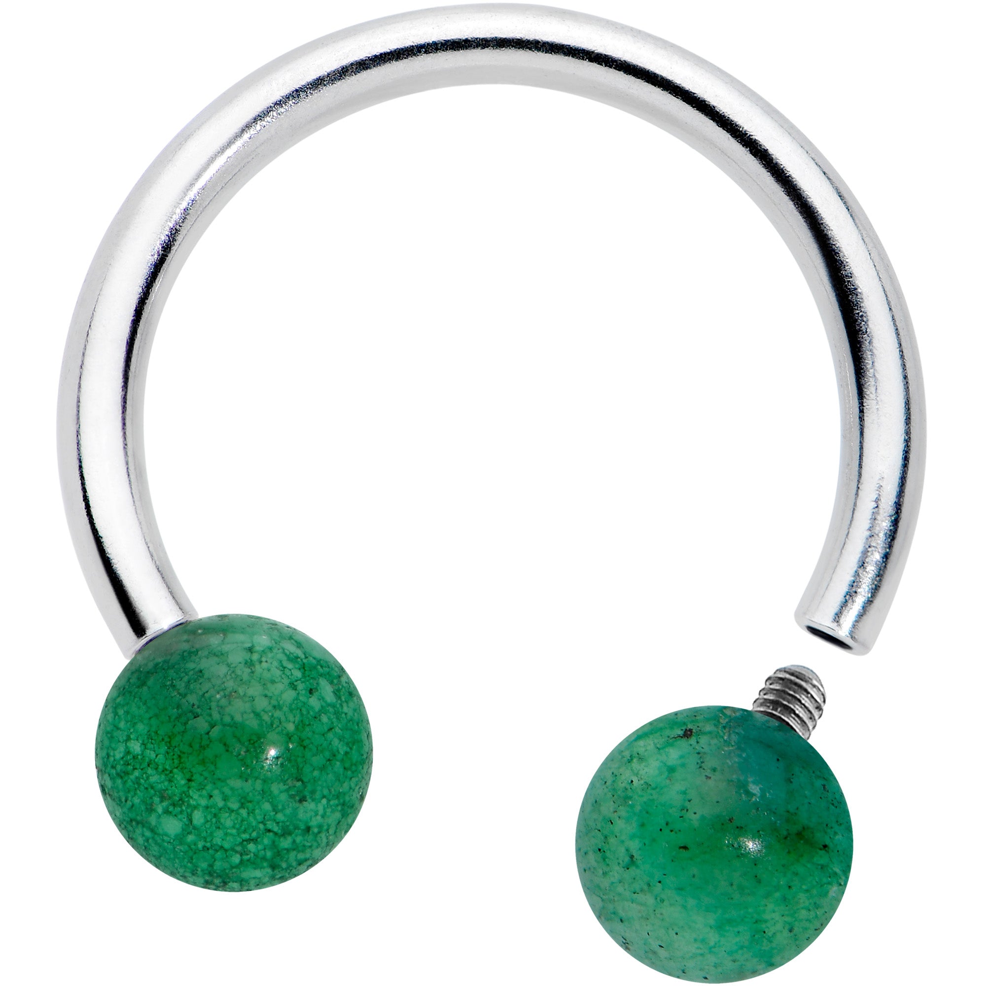 16G 3/8 Green Stone Ball End Internally Threaded Horseshoe