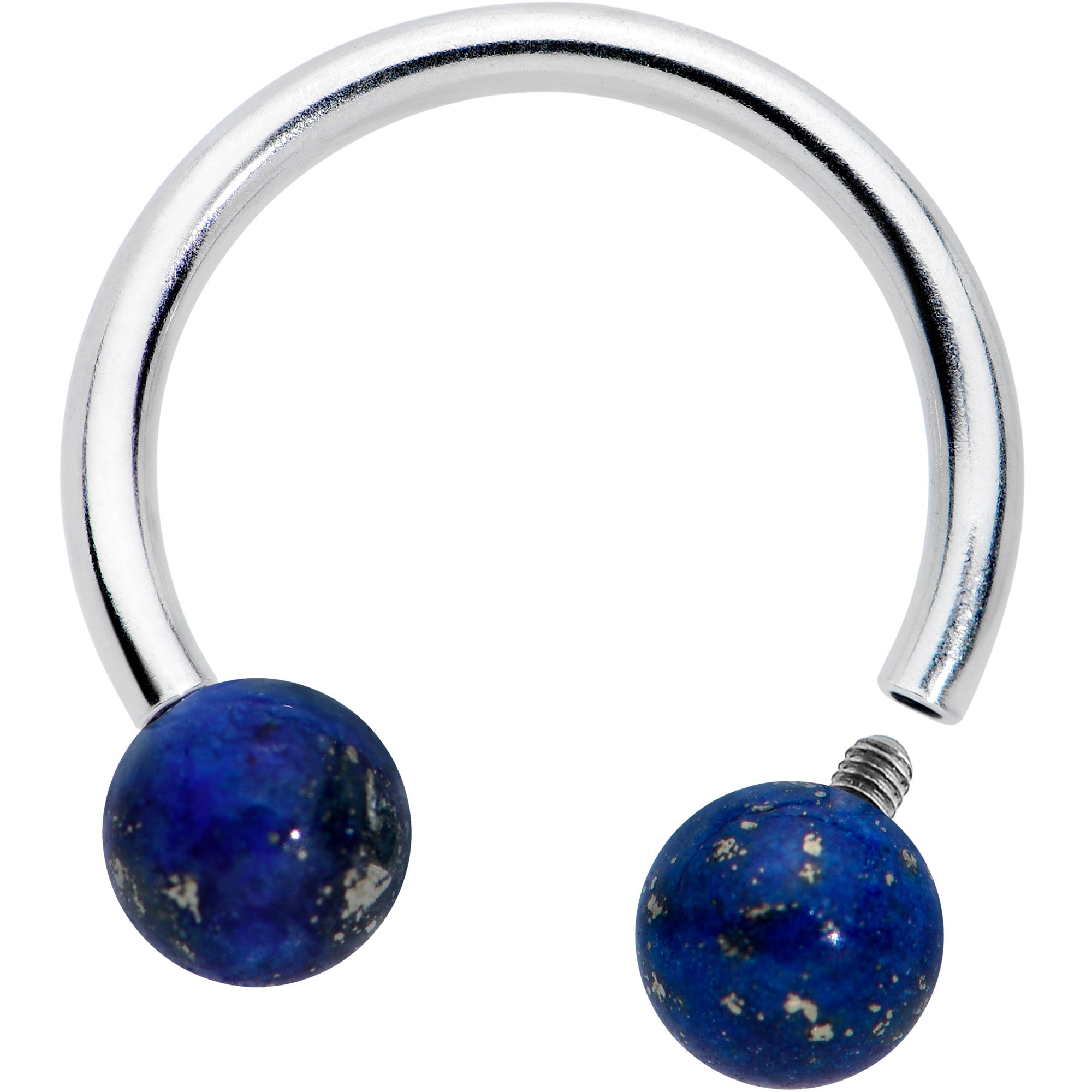 16G 3/8 Blue Stone Ball End Internally Threaded Horseshoe