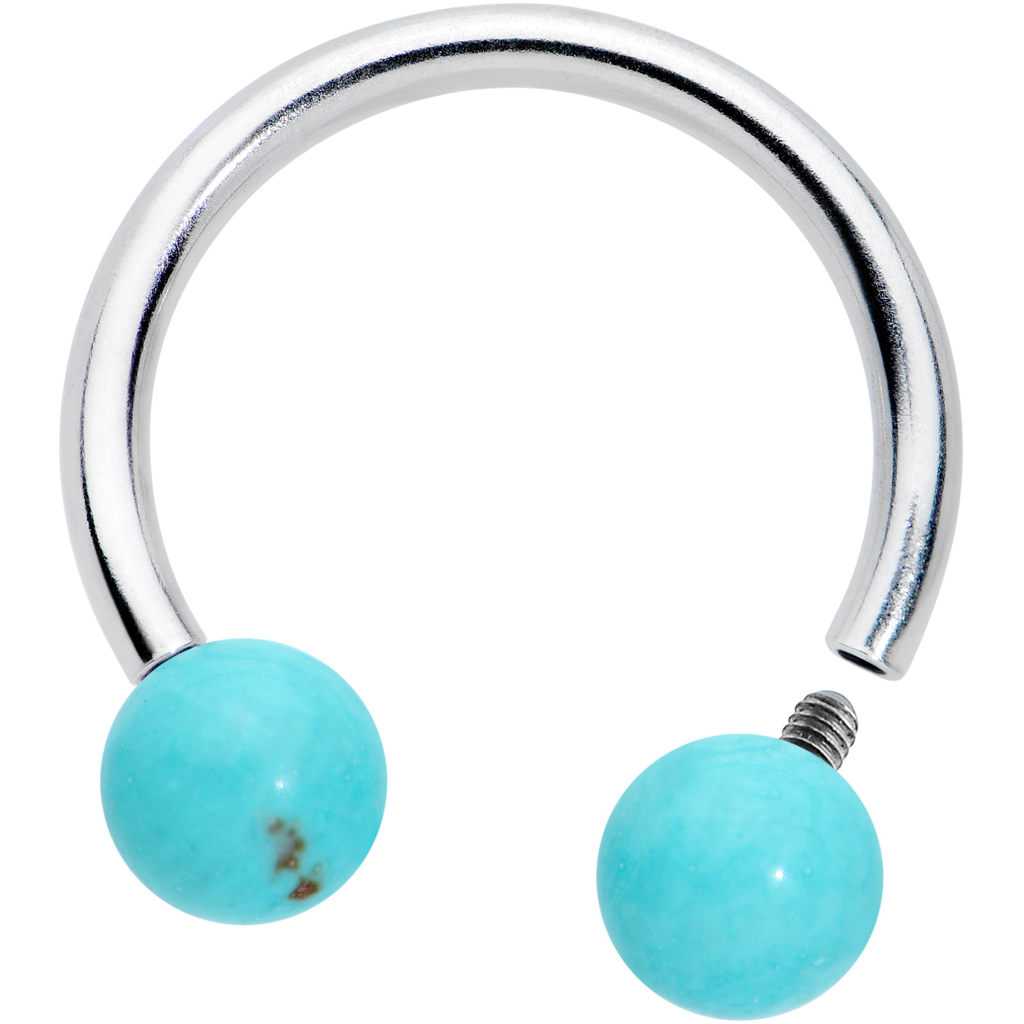 16G 3/8 Lt Blue Stone Ball End Internally Threaded Horseshoe