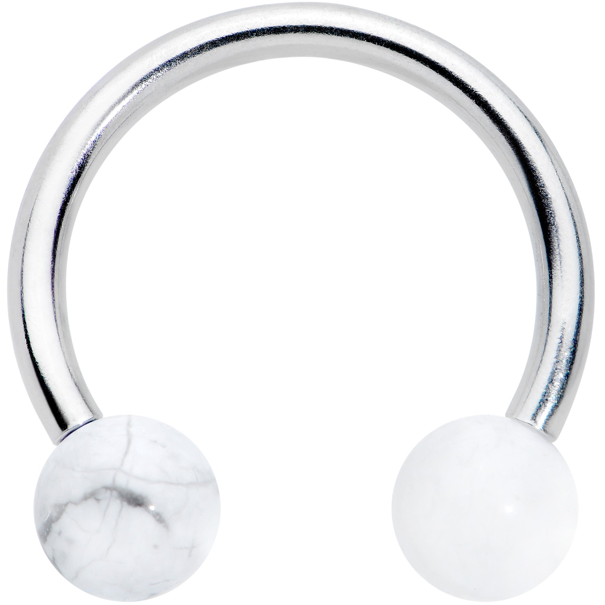 16G 3/8 White Stone Ball End Internally Threaded Horseshoe