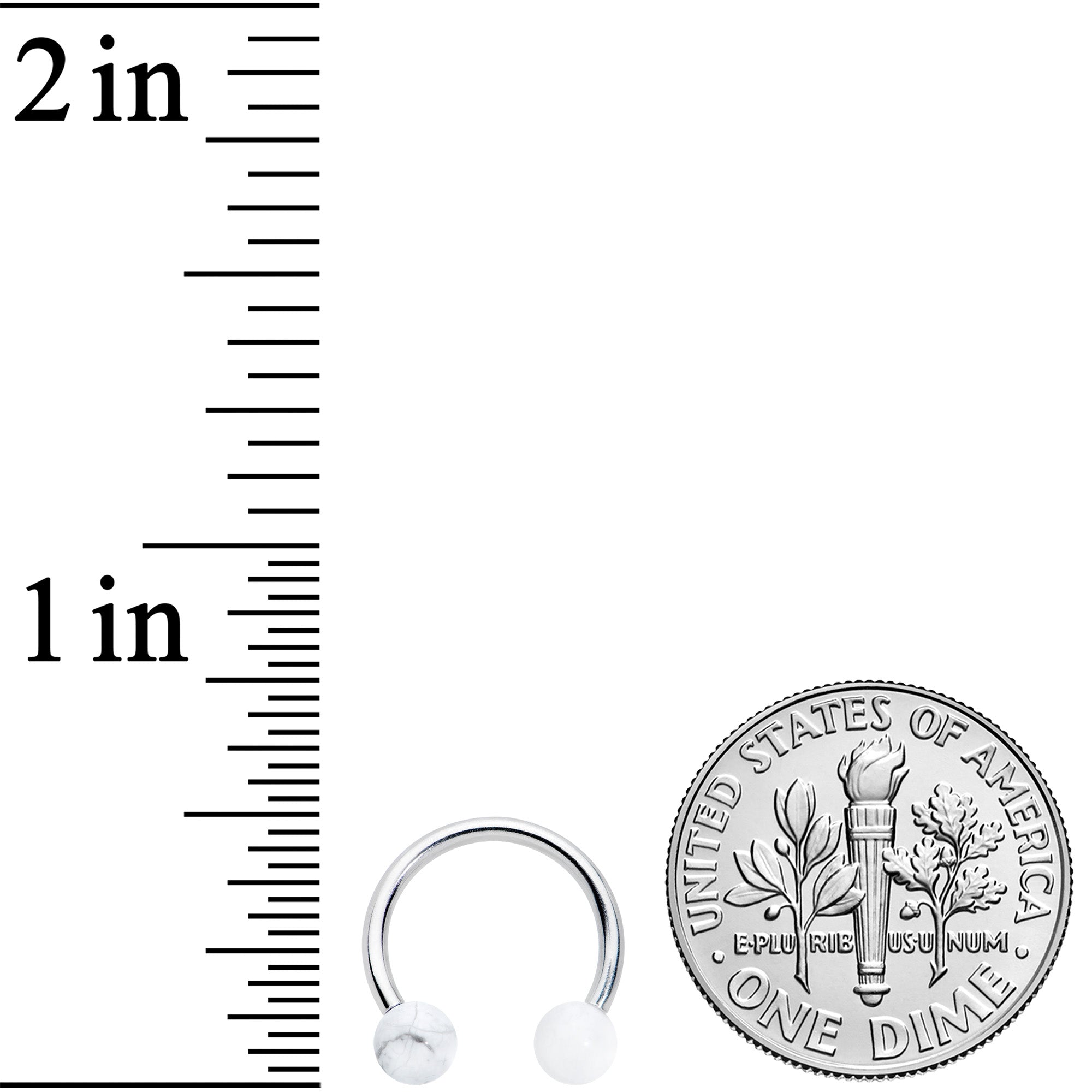 16G 3/8 White Stone Ball End Internally Threaded Horseshoe