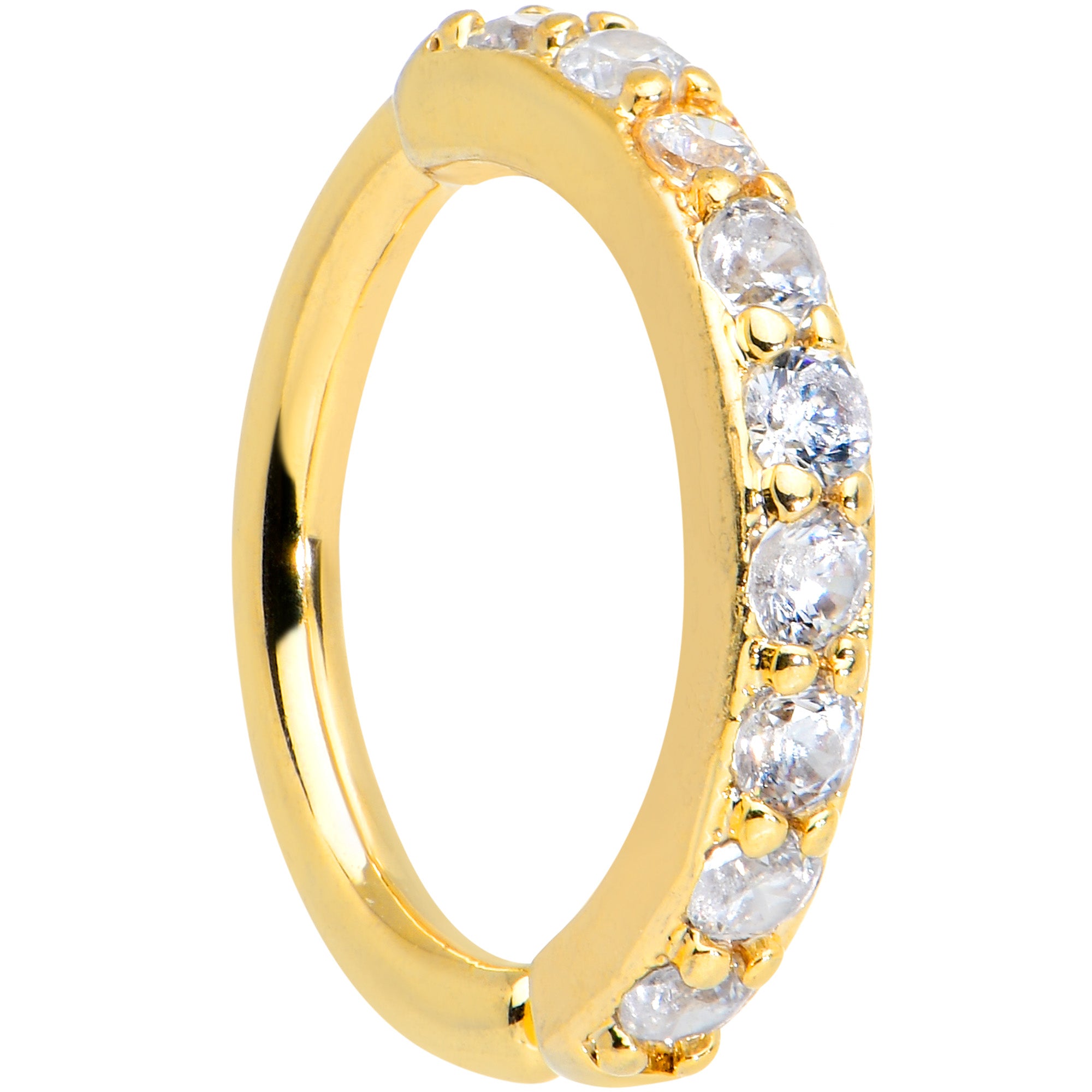 16G 5/16 Clear CZ Gem Gold Tone Forward Facing Closure Ring