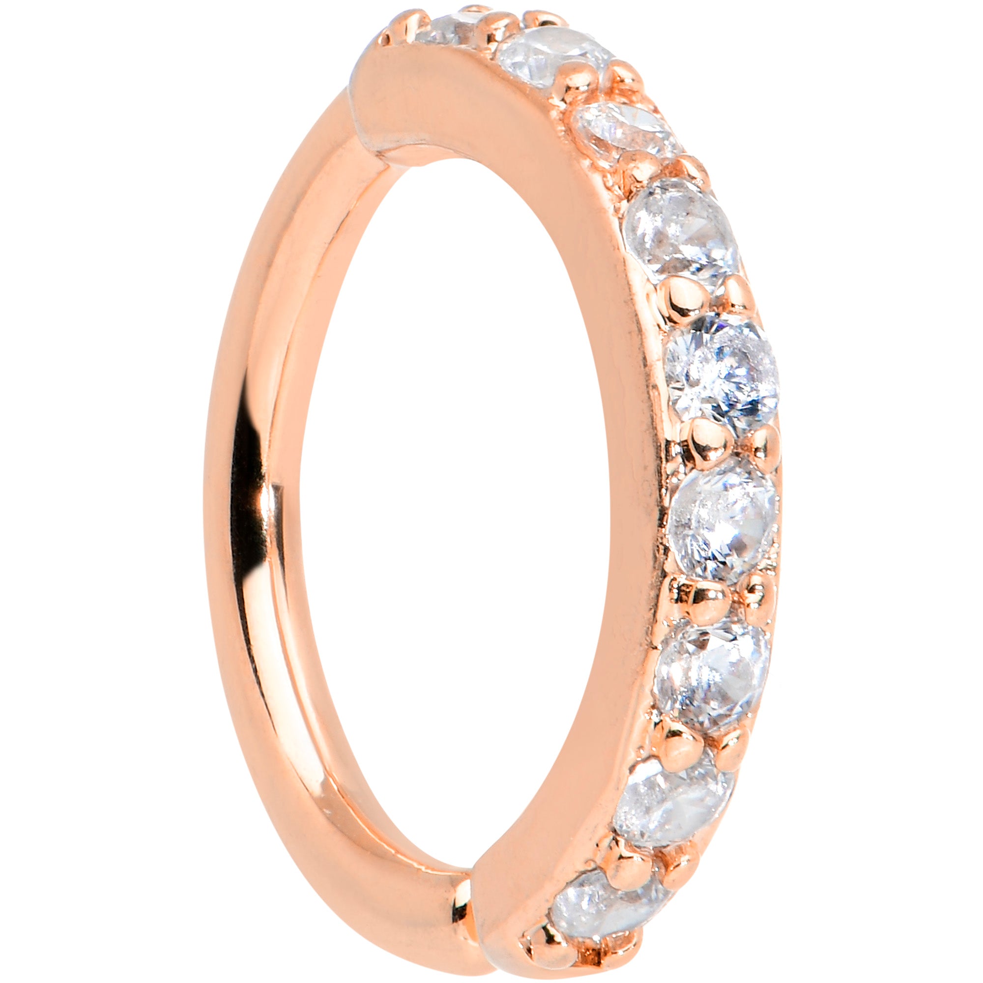 16G 5/16 Clear CZ Gem Rose Gold Tone Forward Facing Closure Ring