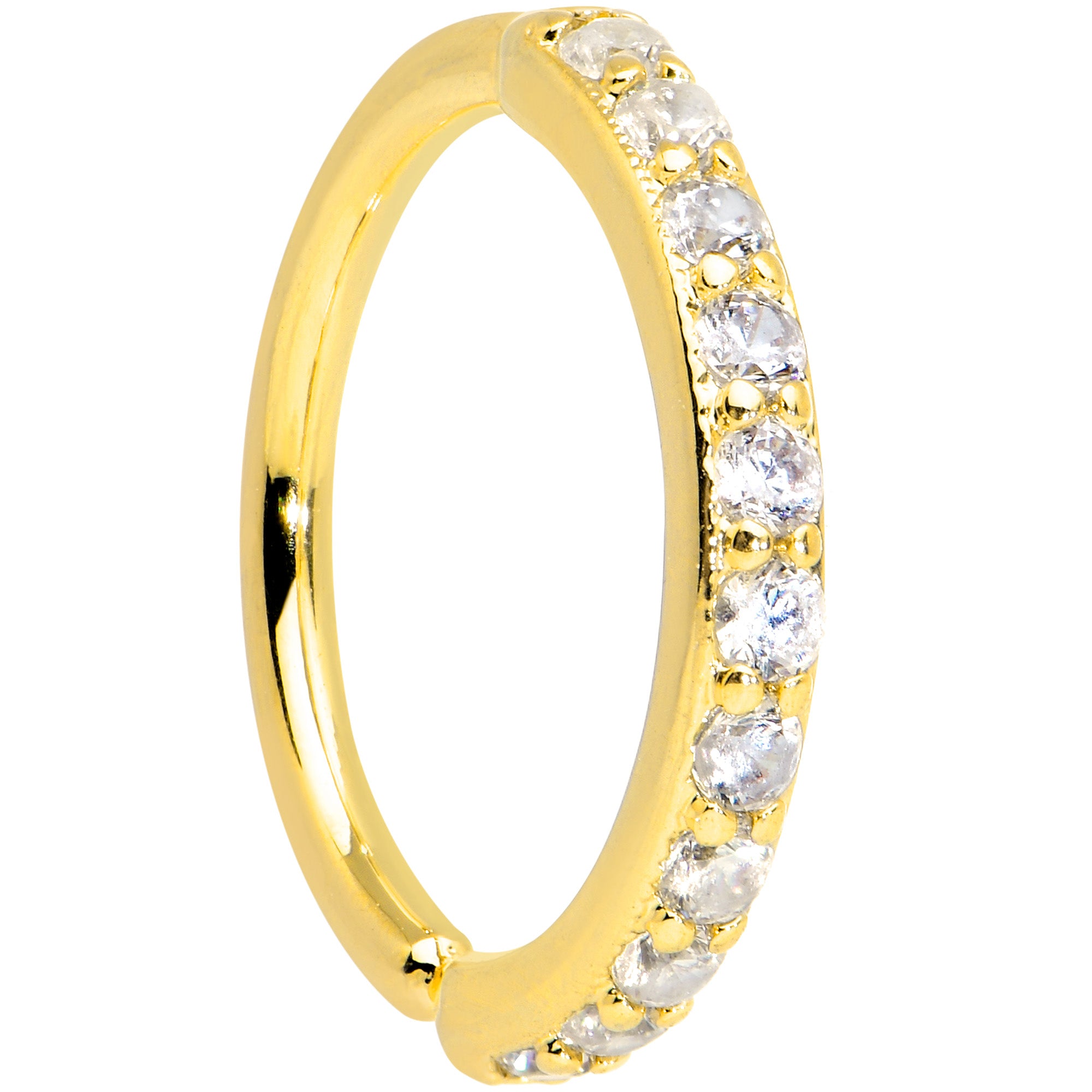 16G 3/8 Clear CZ Gem Gold Tone Forward Facing Closure Ring