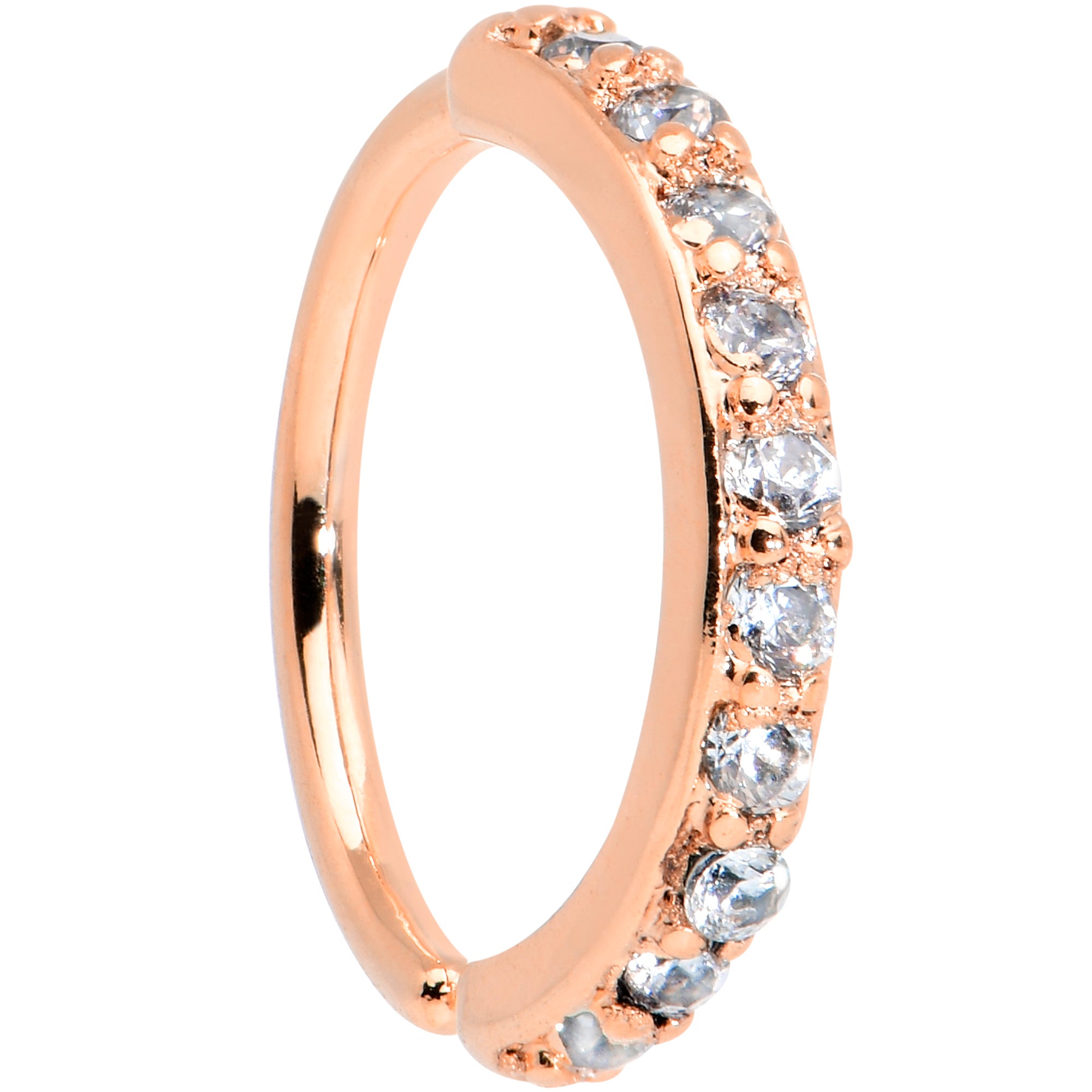 18G 5/16 Clear CZ Gem Rose Gold Tone Forward Facing Closure Ring