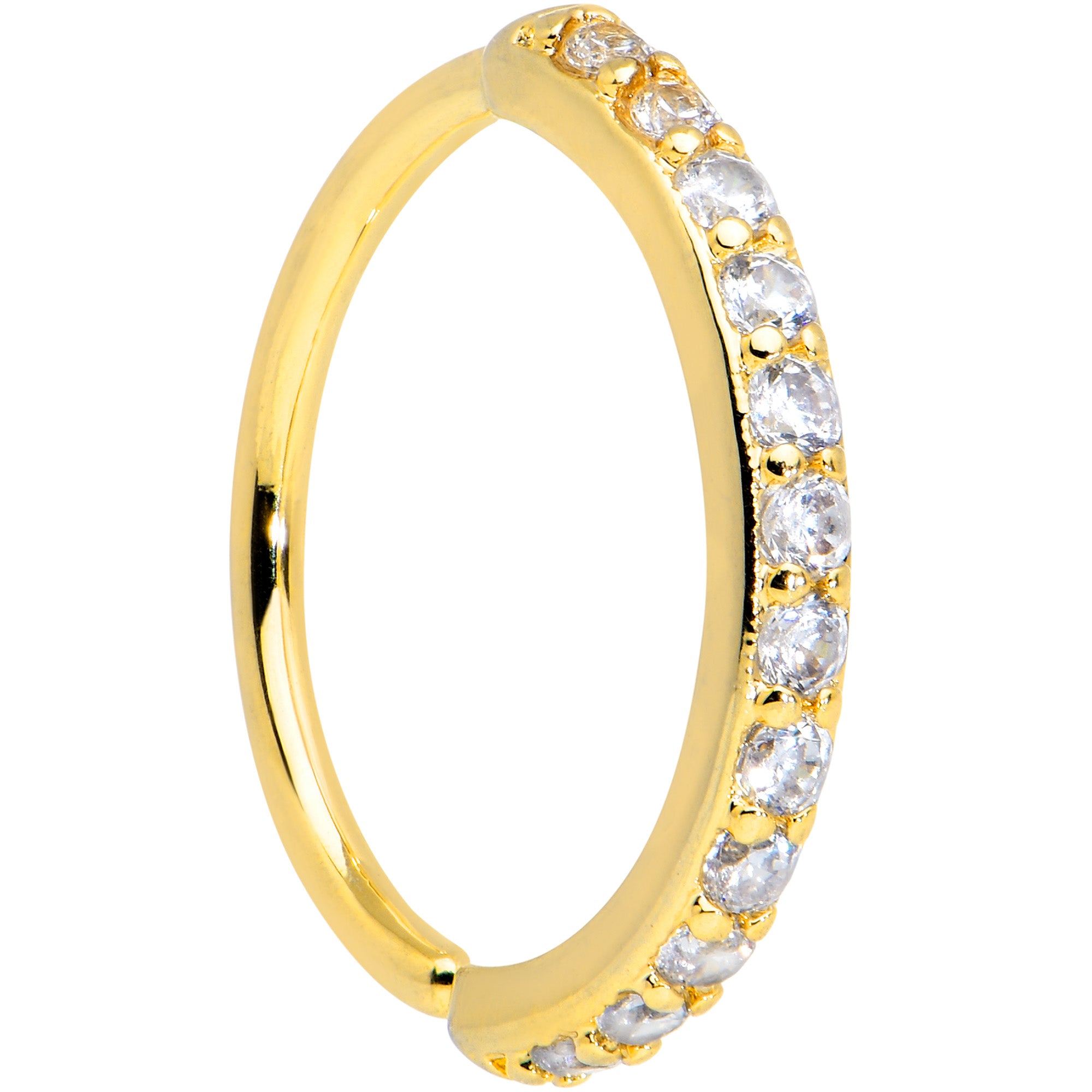 18G 3/8 Clear CZ Gem Gold Tone Forward Facing Closure Ring