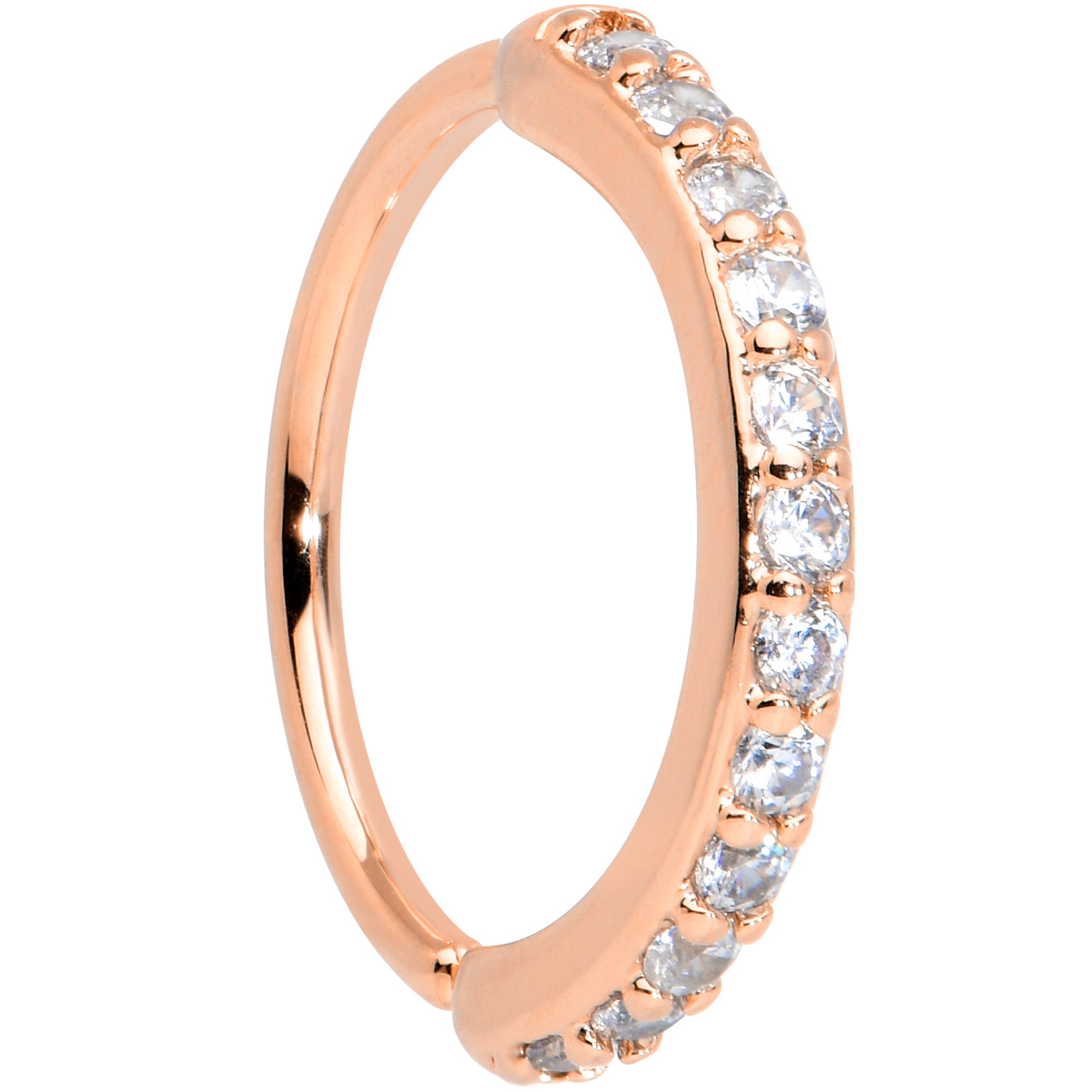 20G 5/16 Clear CZ Gem Rose Gold Tone Forward Facing Nose Hoop
