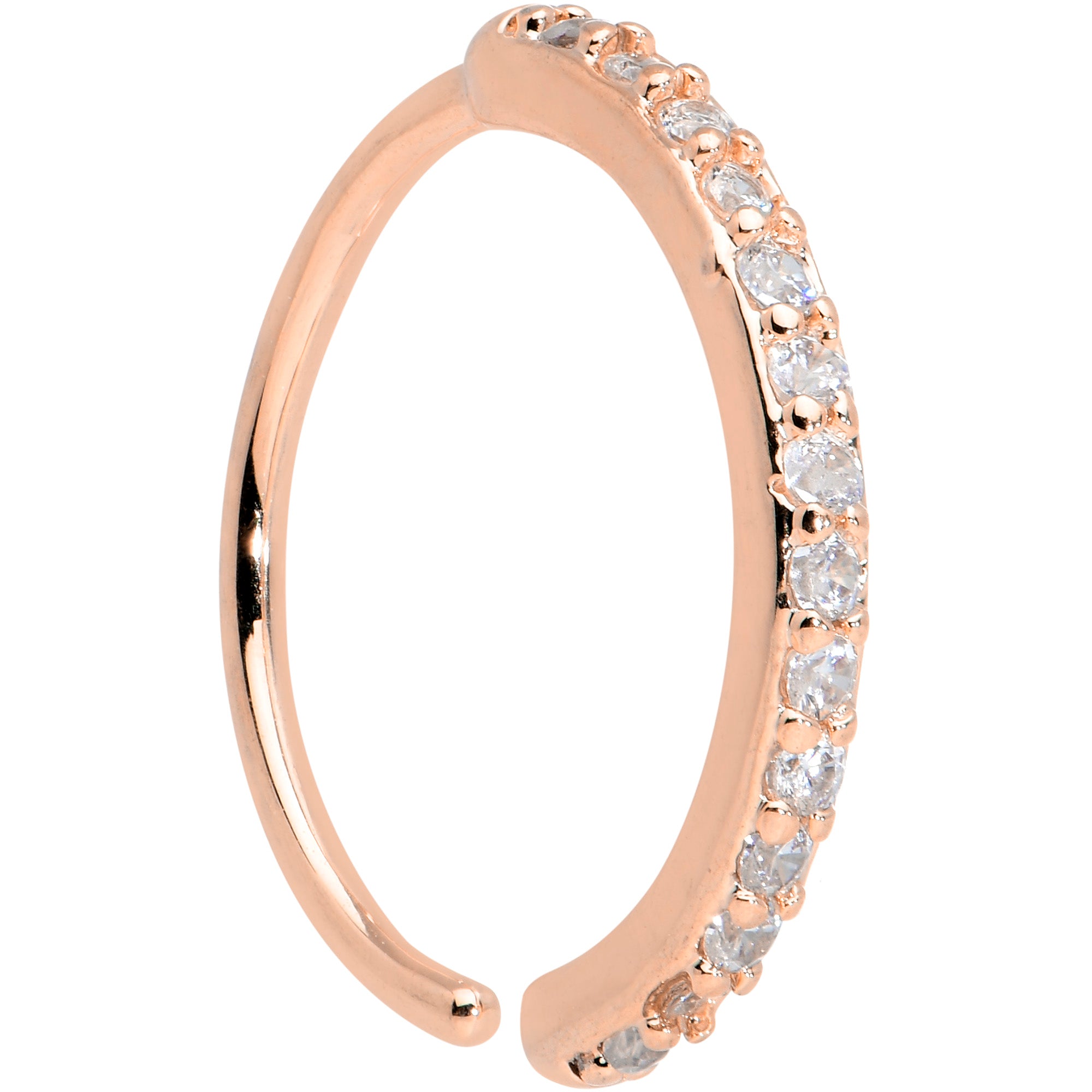 20G 3/8 Clear CZ Gem Rose Gold Tone Forward Facing Nose Hoop