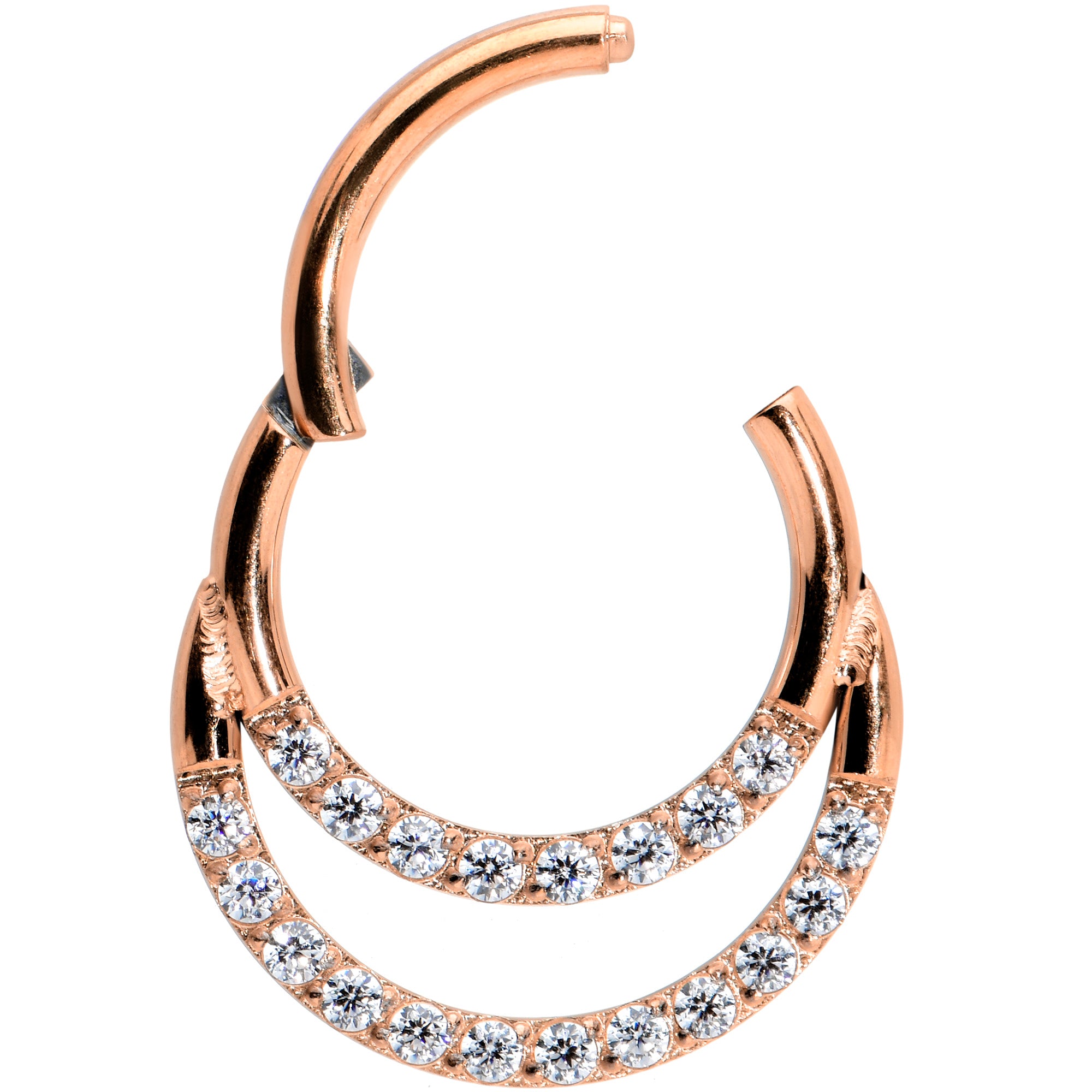 16G 5/16 Clear CZ Gem Rose Gold Tone Double Row Segment Ring