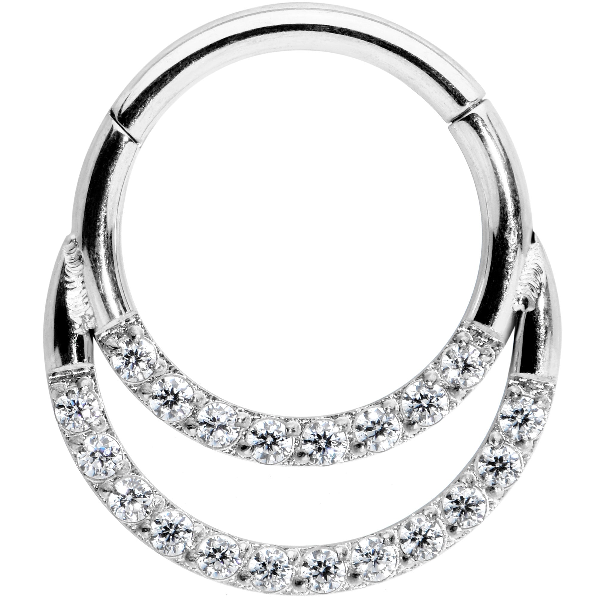 16G 5/16 Clear CZ Gem Double Row Hinged Segment Ring