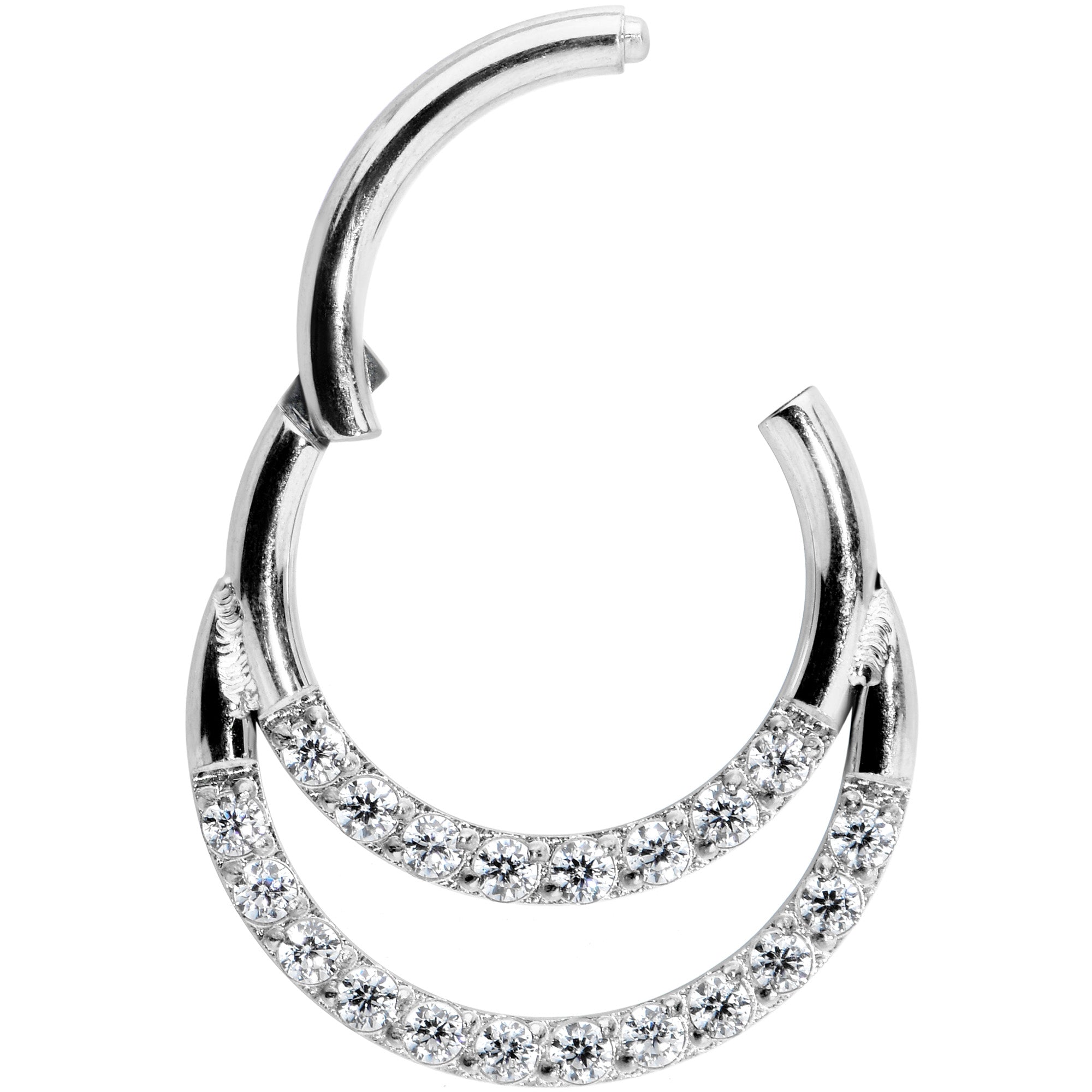 16G 5/16 Clear CZ Gem Double Row Hinged Segment Ring