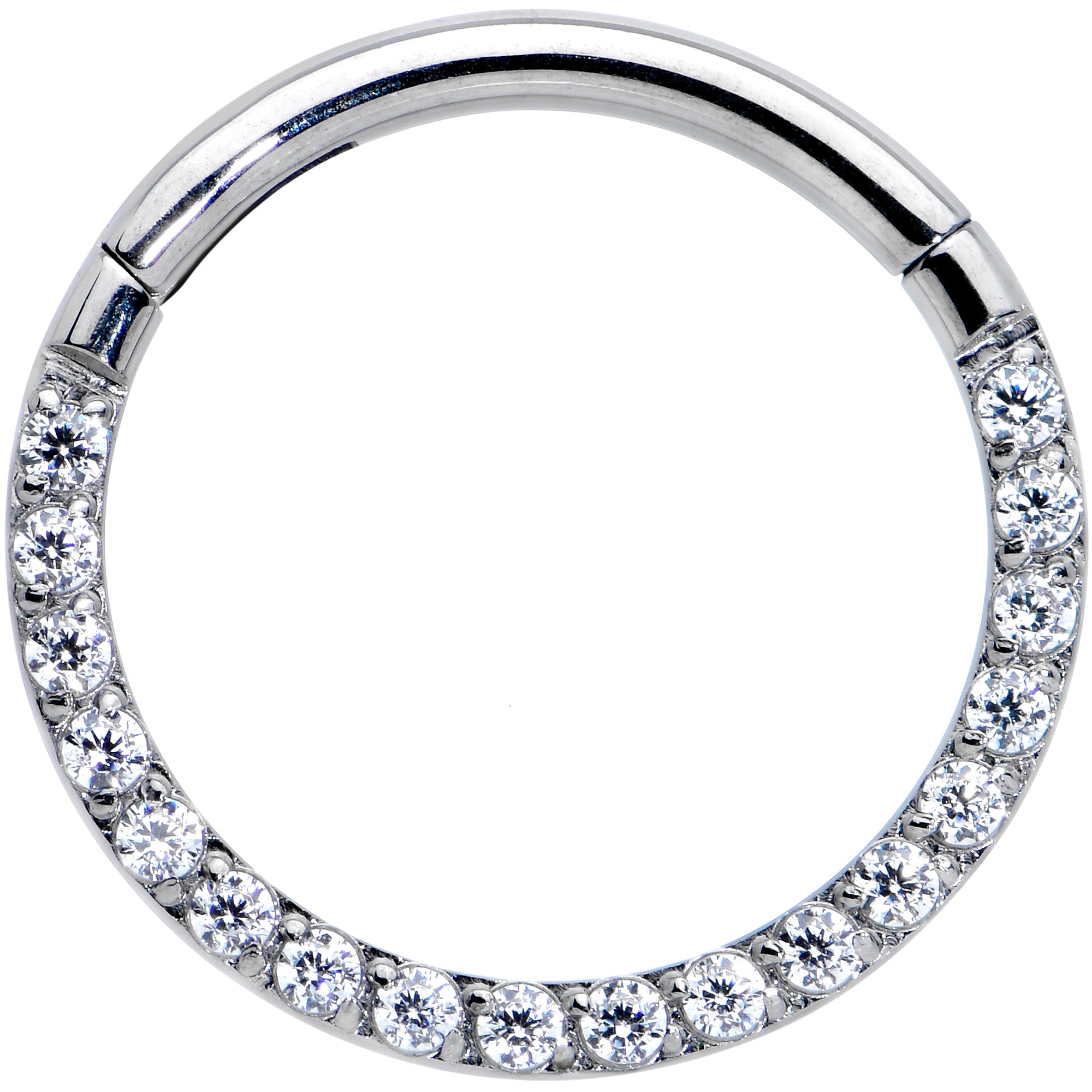 16G 3/8 Clear CZ Gem G23 Titanium Paved Hinged Segment Ring