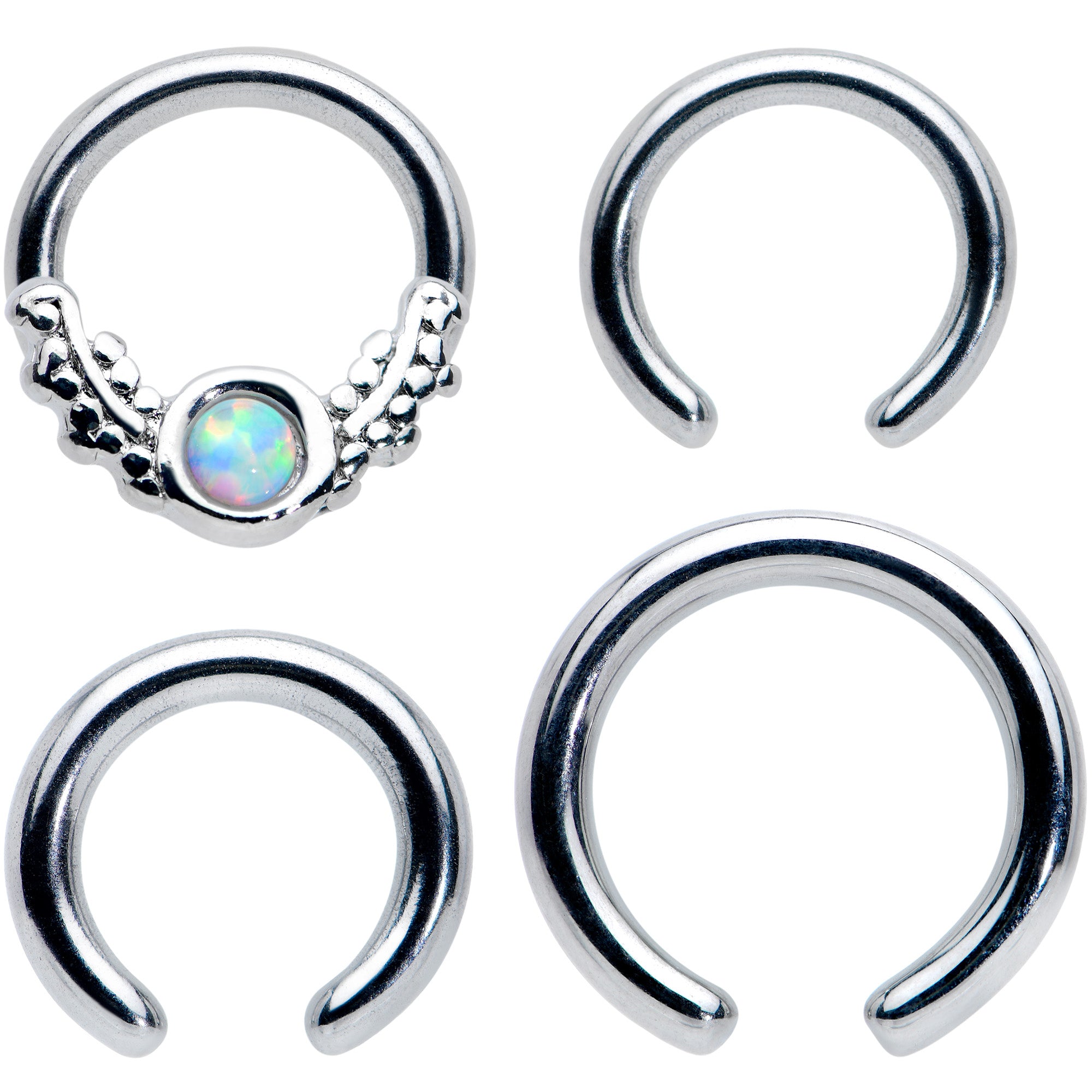 14 16G 1/4 5/16 White Synthetic Opal BCR Captive Ring Set of 4