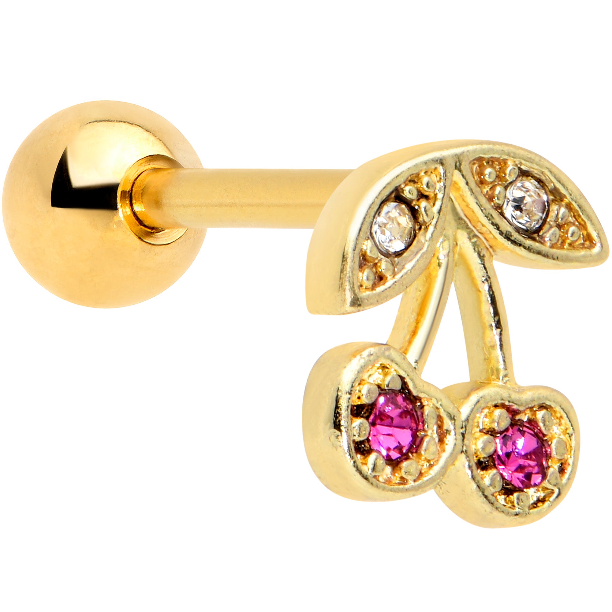 16G 1/4 Clear Purple Gem Gold Tone Very Cherry Cartilage Tragus