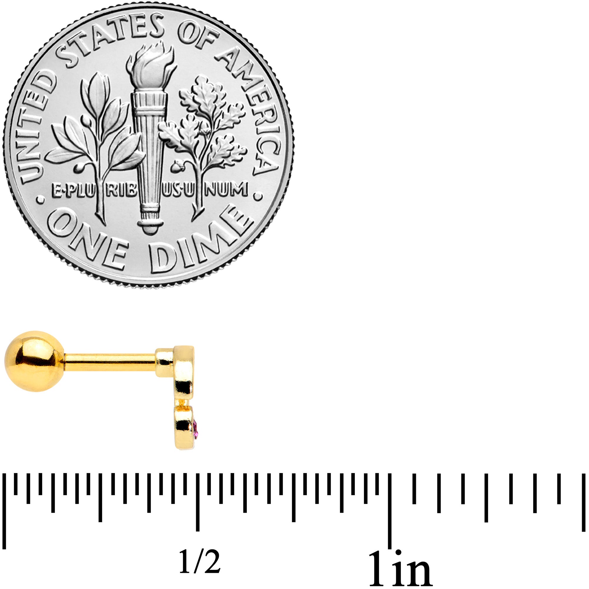 16G 1/4 Clear Purple Gem Gold Tone Very Cherry Cartilage Tragus