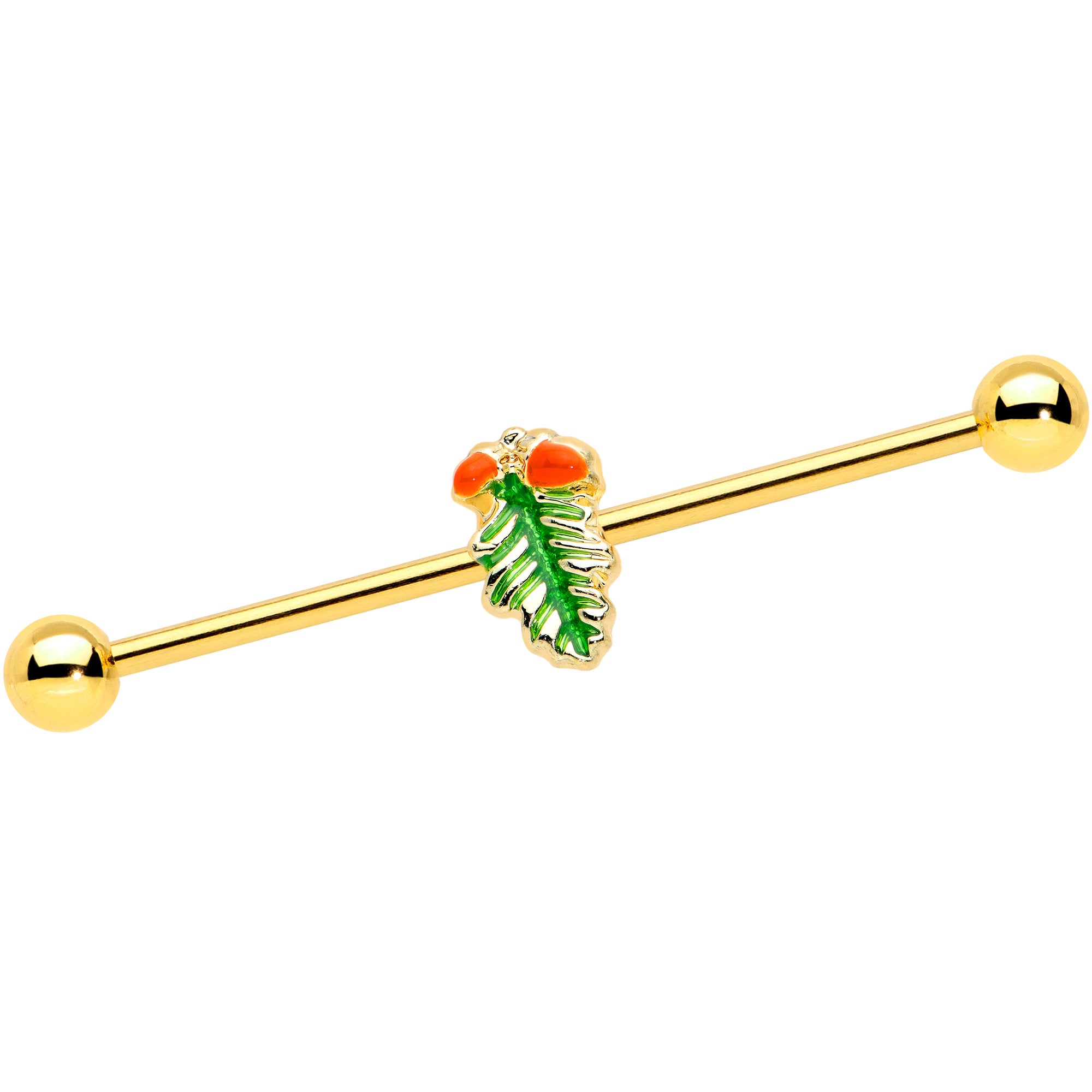 14G Gold Tone Acorns Pine Cone Autumn Industrial Barbell 38mm