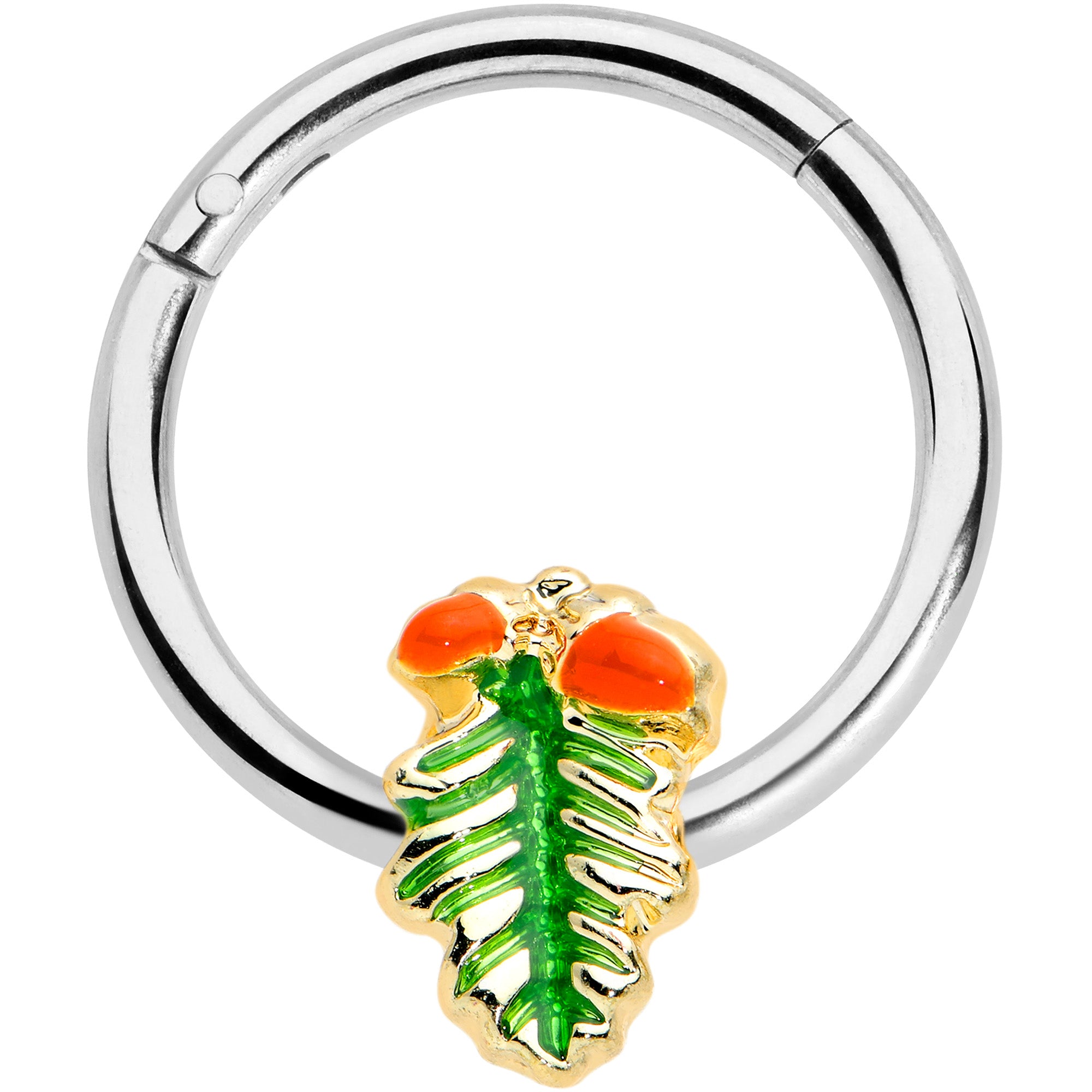 16G 3/8 Acorns Pine Cone Autumn Hinged Segment Ring