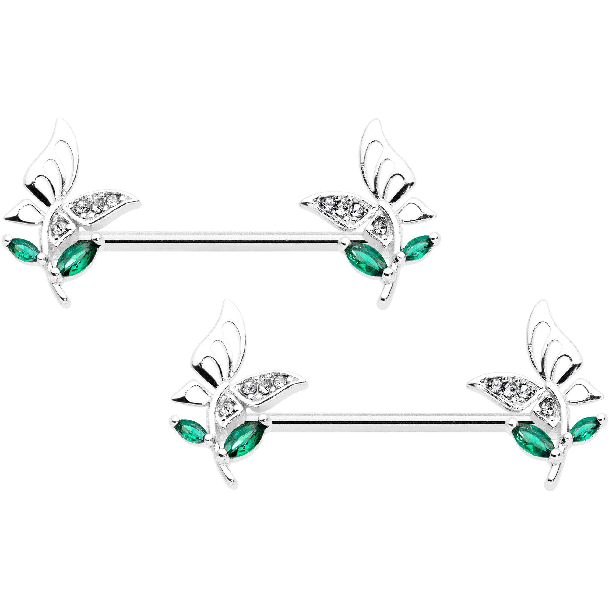 14G 9/16 Clear Gem Floral Butterfly Nipple Ring Set