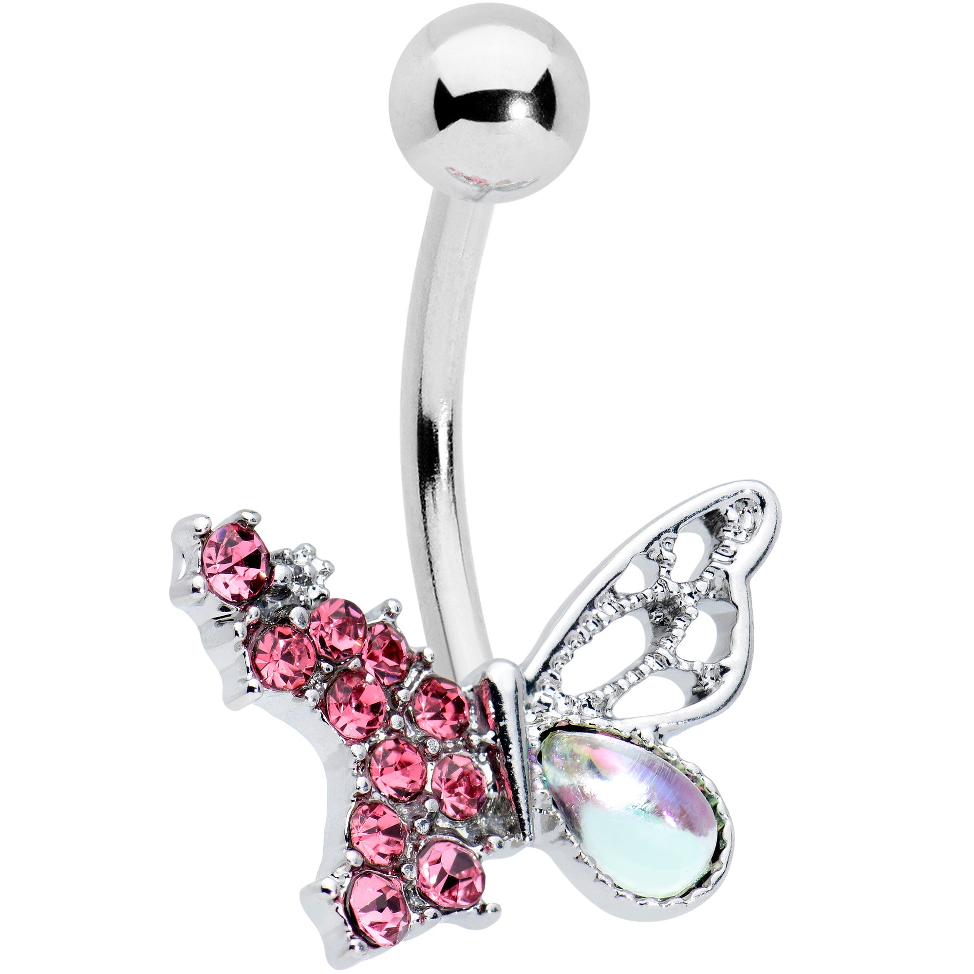 Pink Aurora Gem Super Glam Butterfly Belly Ring