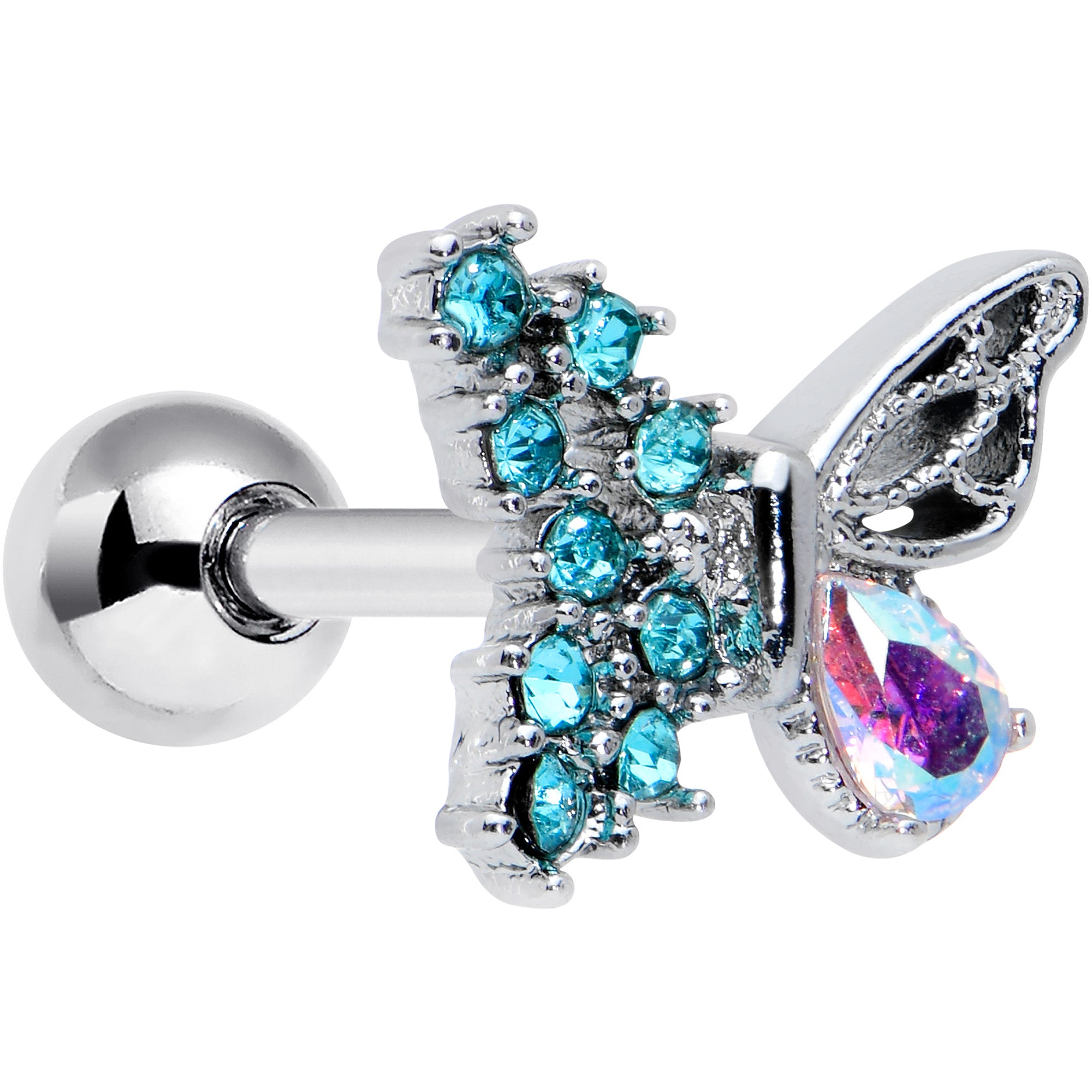 16G 1/4 Blue Gem Glam Butterfly Cartilage Tragus Earring