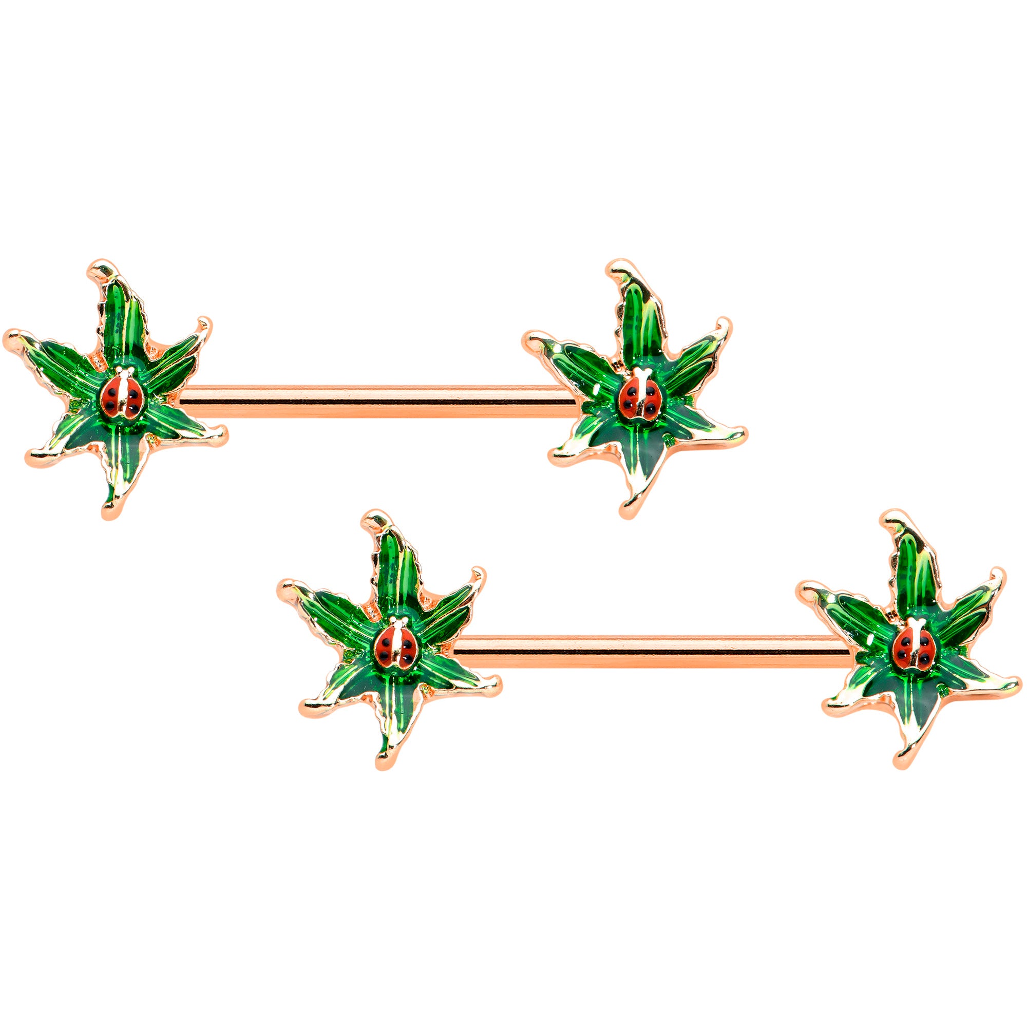 14G 5/8 Rose Gold Tone Tiny Ladybug Barbell Nipple Ring Set