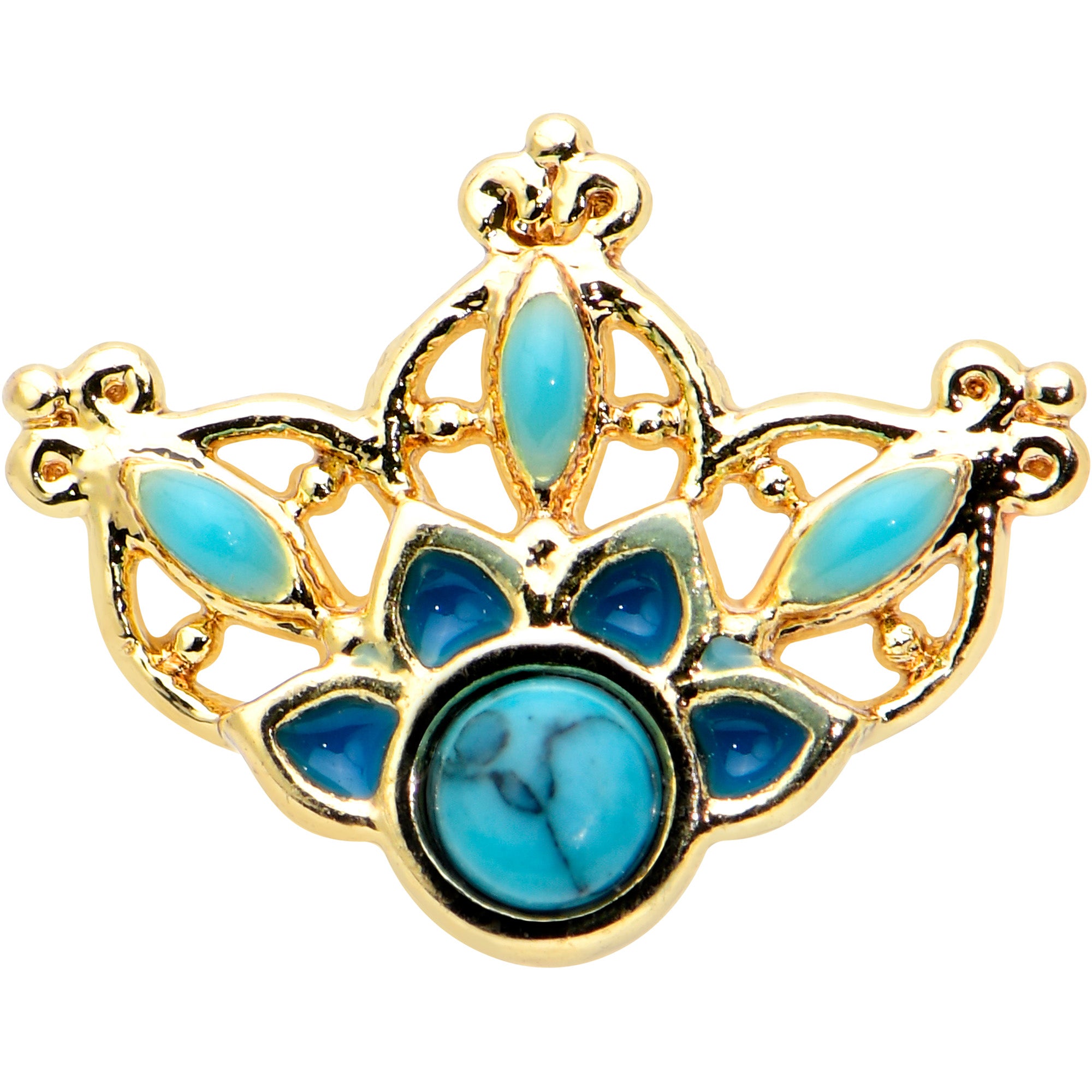16G 5/16 Turquoise Gold Tone Opulent Flower Labret Monroe Tragus