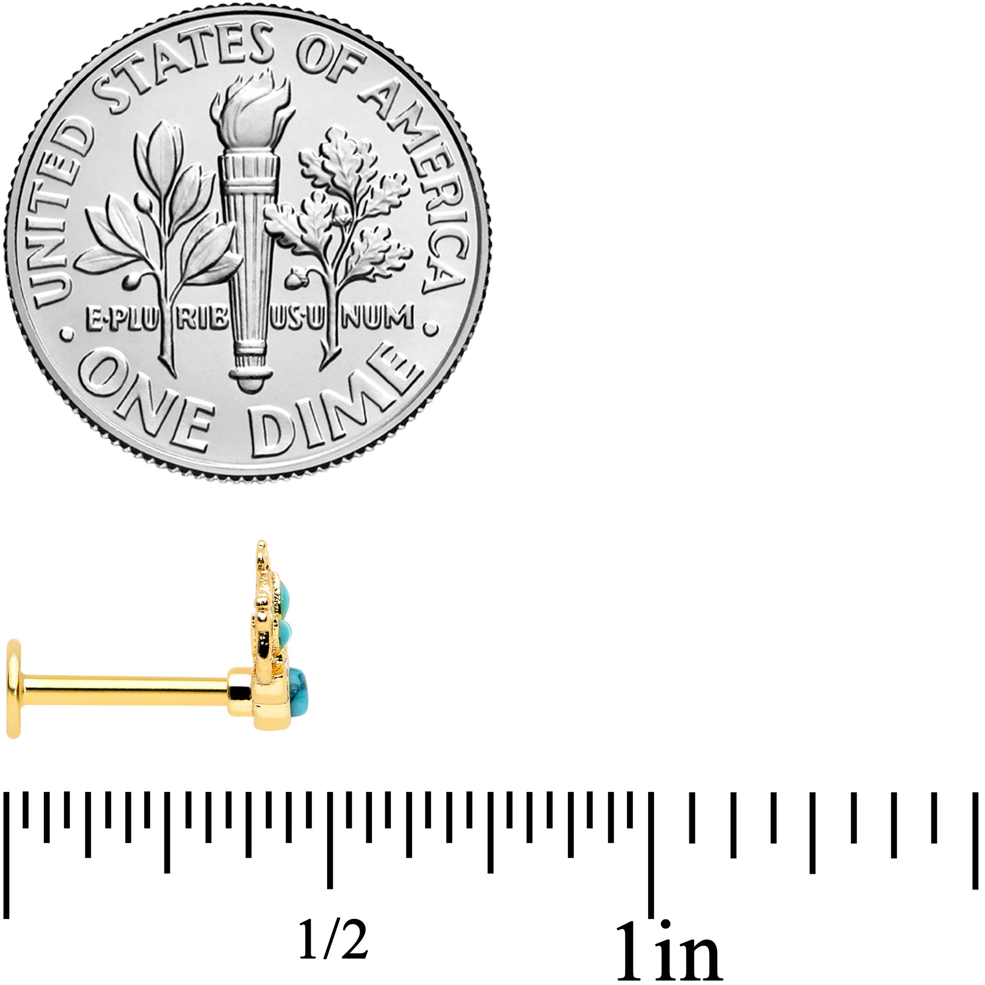 16G 5/16 Turquoise Gold Tone Opulent Flower Labret Monroe Tragus