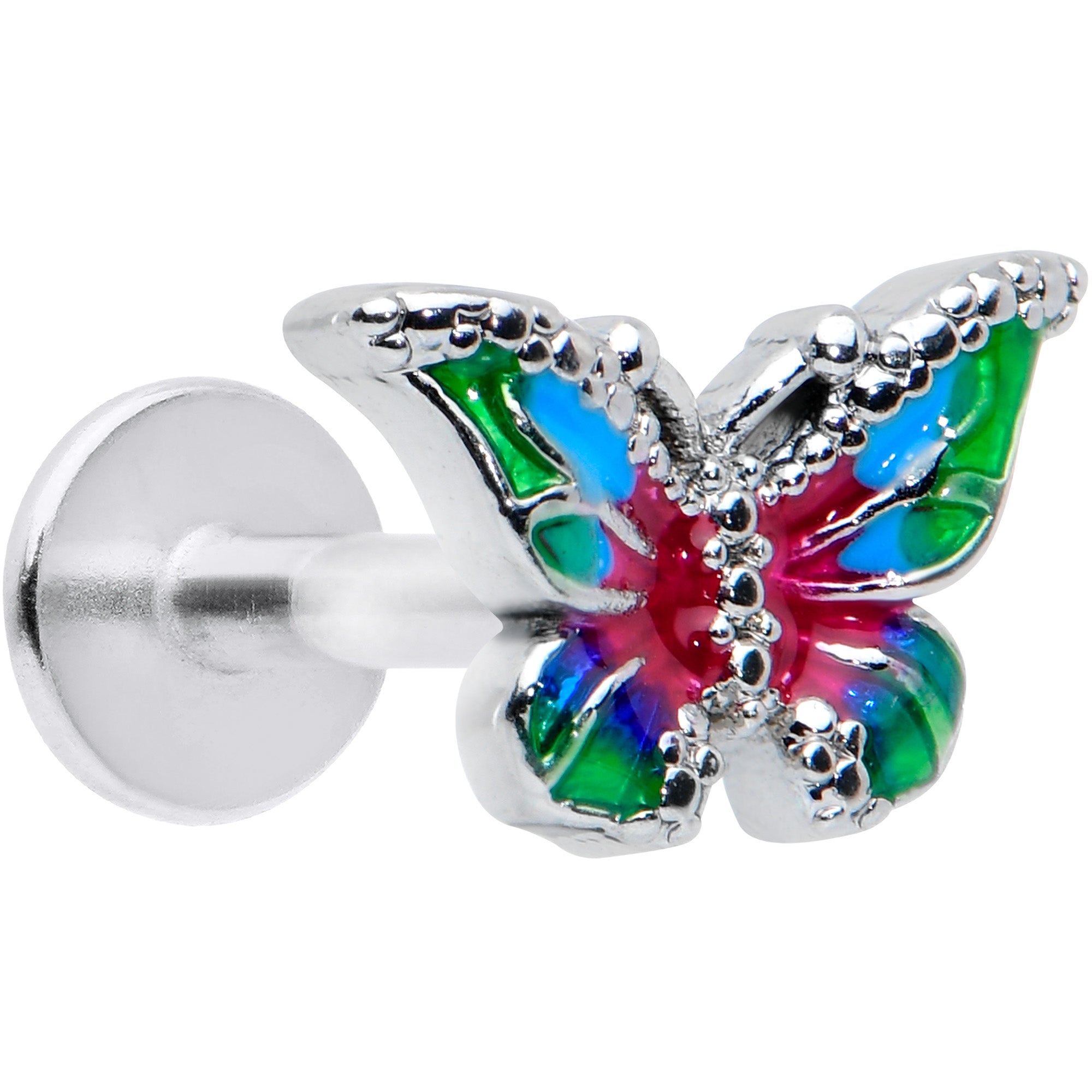 16G 1/4 Bright Beauty Textured Butterfly Labret Monroe Tragus