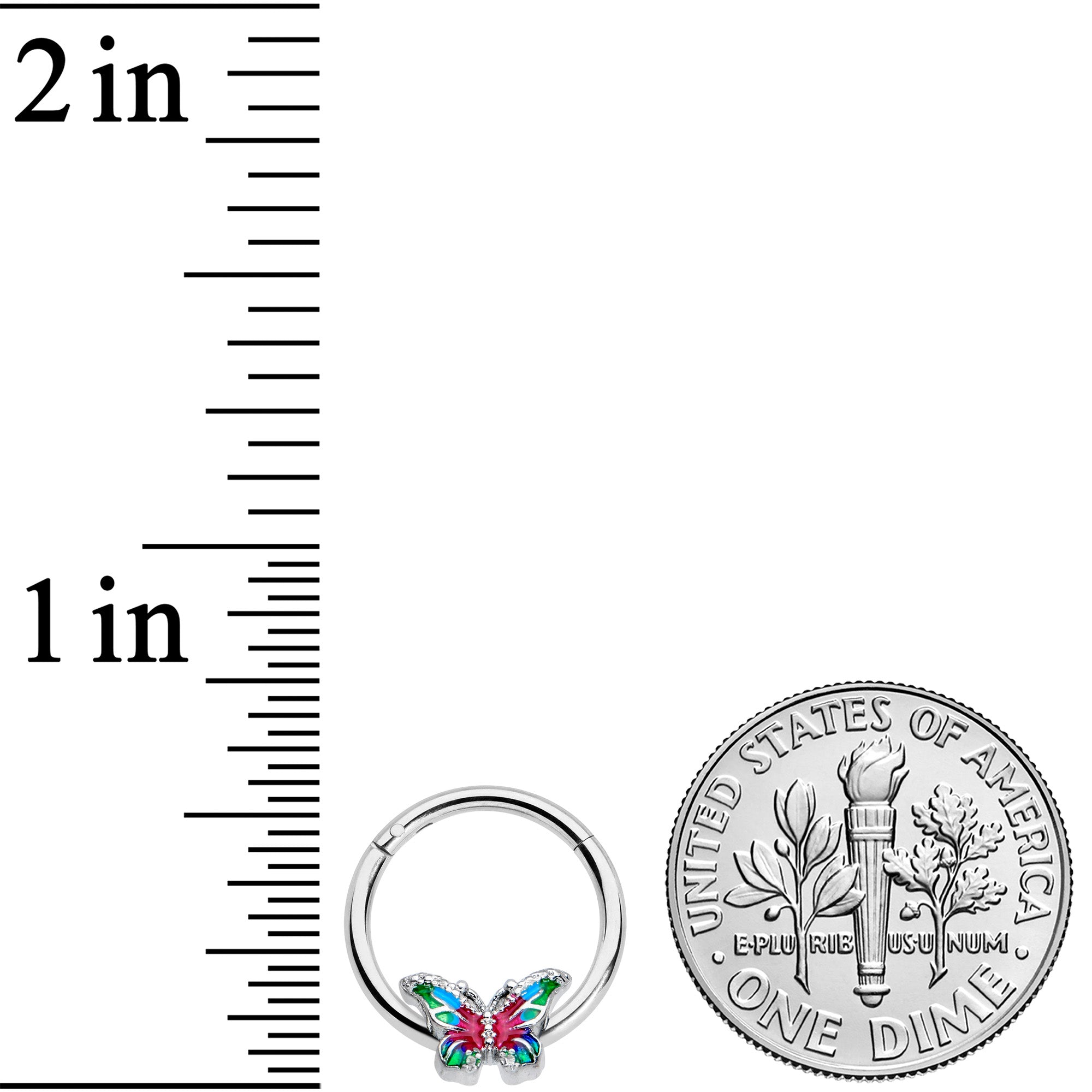 16G 3/8 Bright Beauty Textured Butterfly Hinged Segment Ring