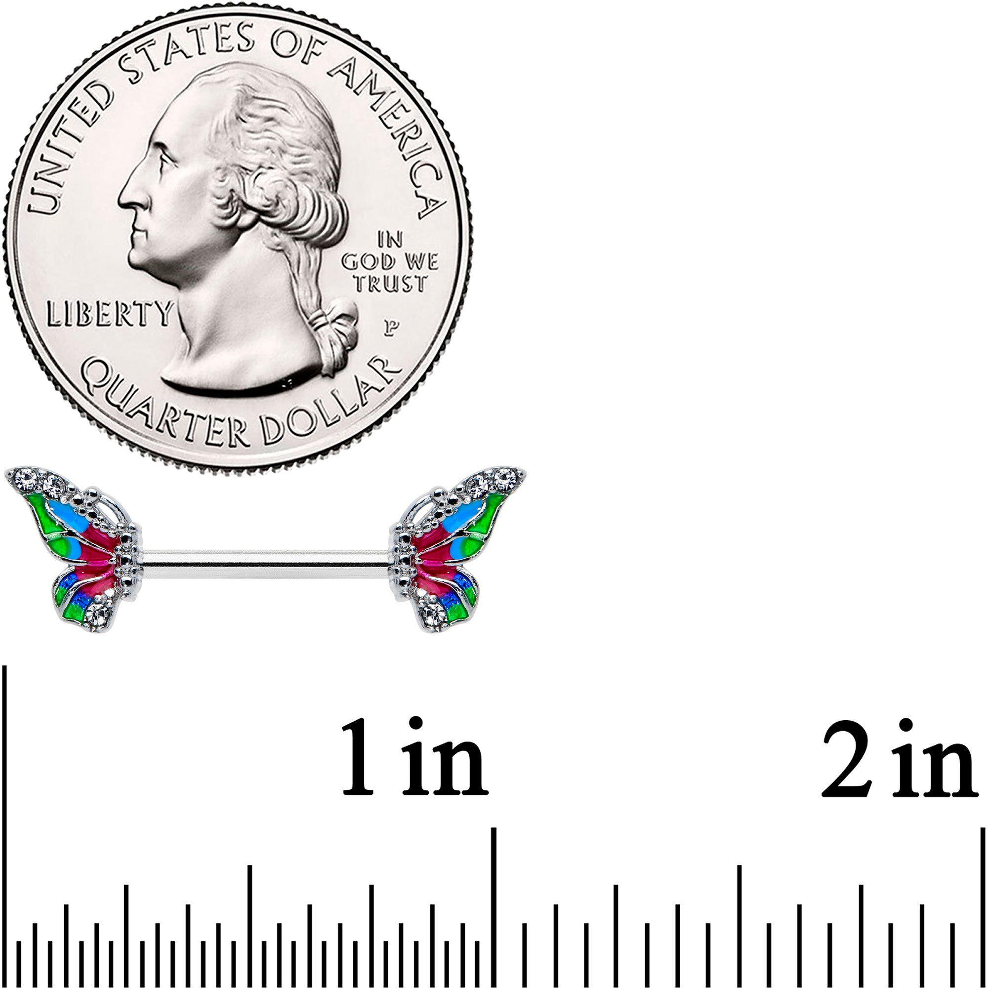 14G 1/2 Clear Gem Bright Beauty Butterfly Barbell Nipple Ring Set