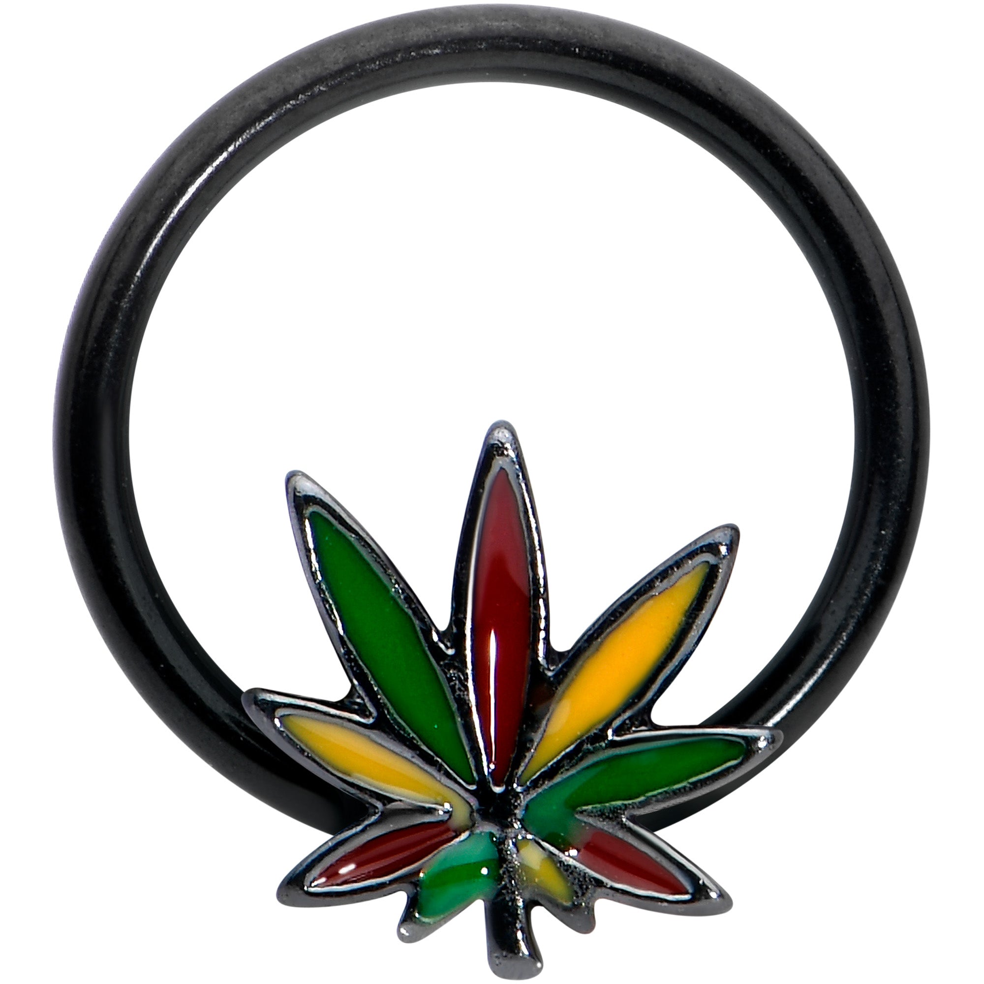 16G 3/8 Black Multicolor Pot Leaf BCR Captive Bead Ring