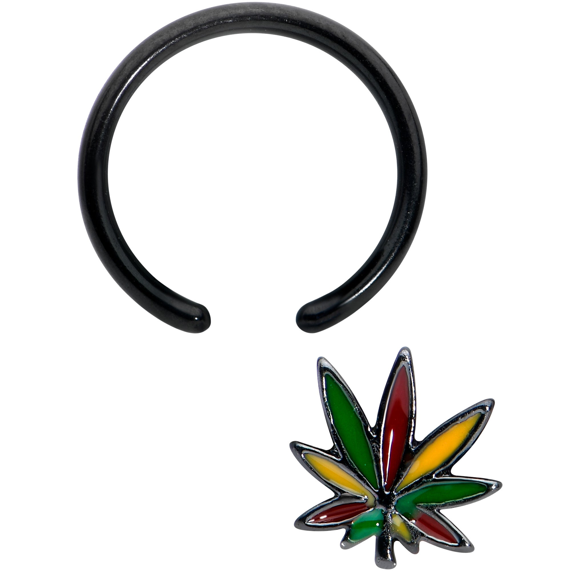 16G 3/8 Black Multicolor Pot Leaf BCR Captive Bead Ring